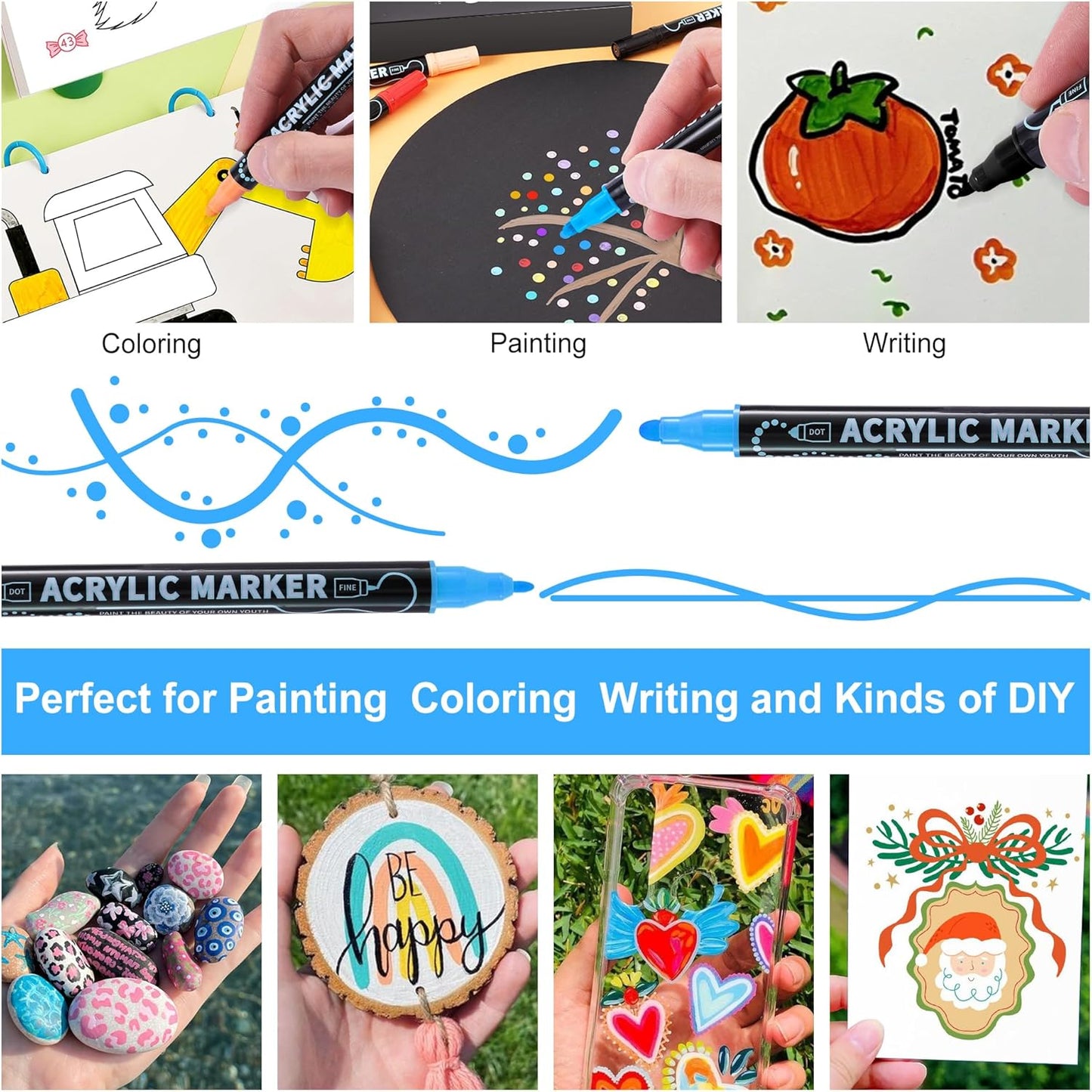 100 Colors Waterproof Dual Tip Acrylic Paint Pens, Dot & Fine Tip Premium Coloring Drawing Markers Set for Wood, Rock, Canvas, Glass, Ceramic Surfaces and DIY Crafts Making Art Supplies