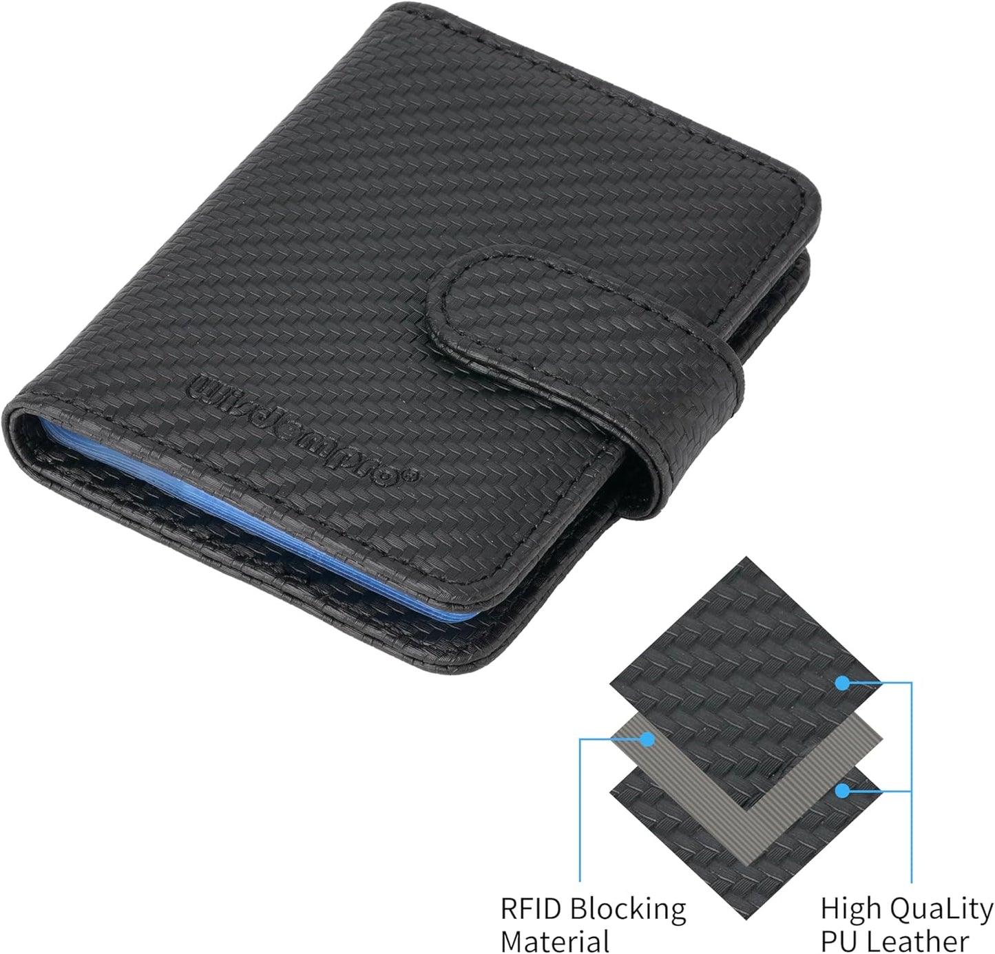 Wisdompro Credit Card Holder, Slim Leather RFID Blocking Wallet Debit Card Protector Organizer Case (20 Card & 7 Memory Card Slots)-Vertical Microfiber Black