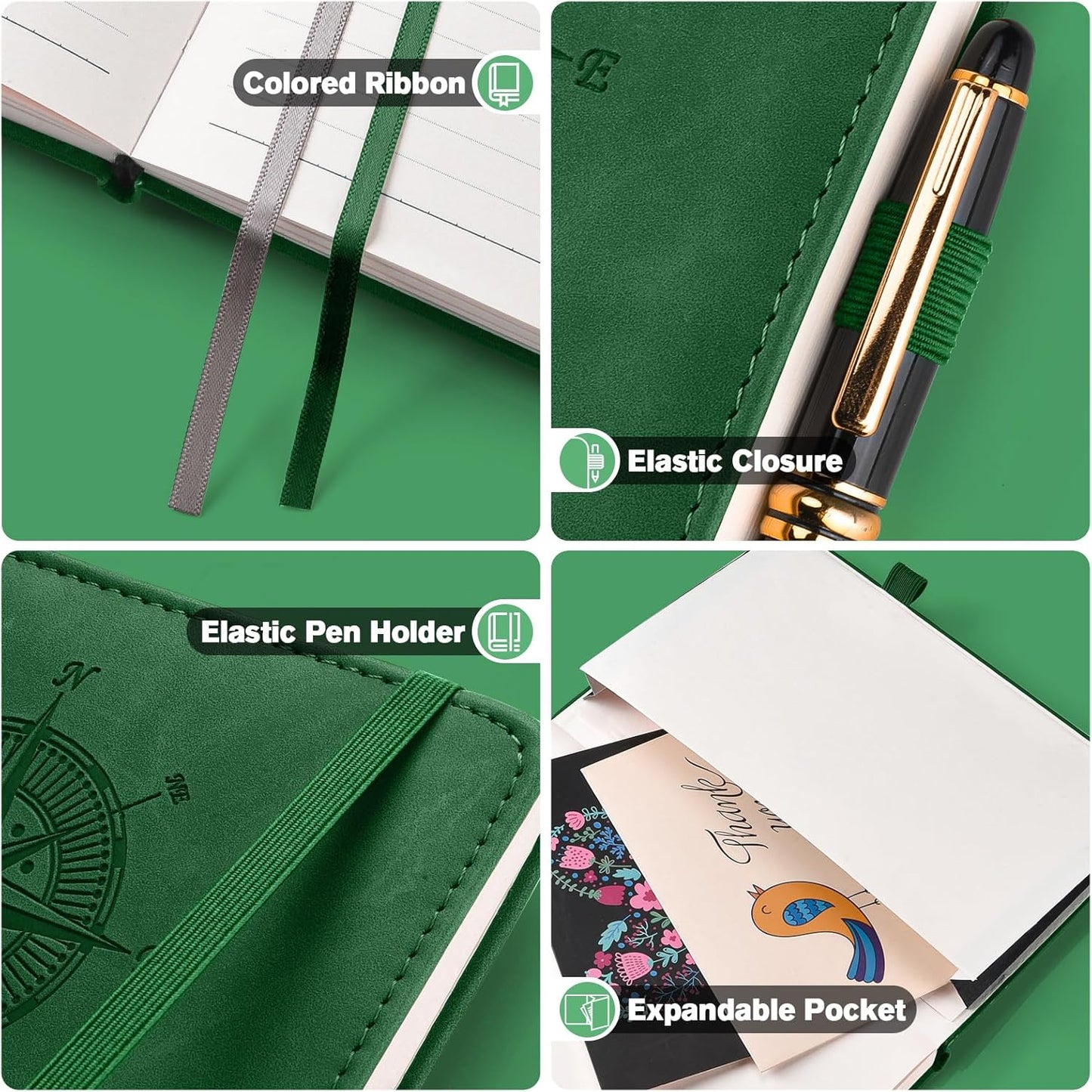 Notebook Journal for Women Men: Leather Journal for Writing, Hardcover College Ruled Journals Notebooks with Thick Paper, Large A4 Daily Journal for Travel, Diary, Gifts for Teens, 8.5"×11", Green