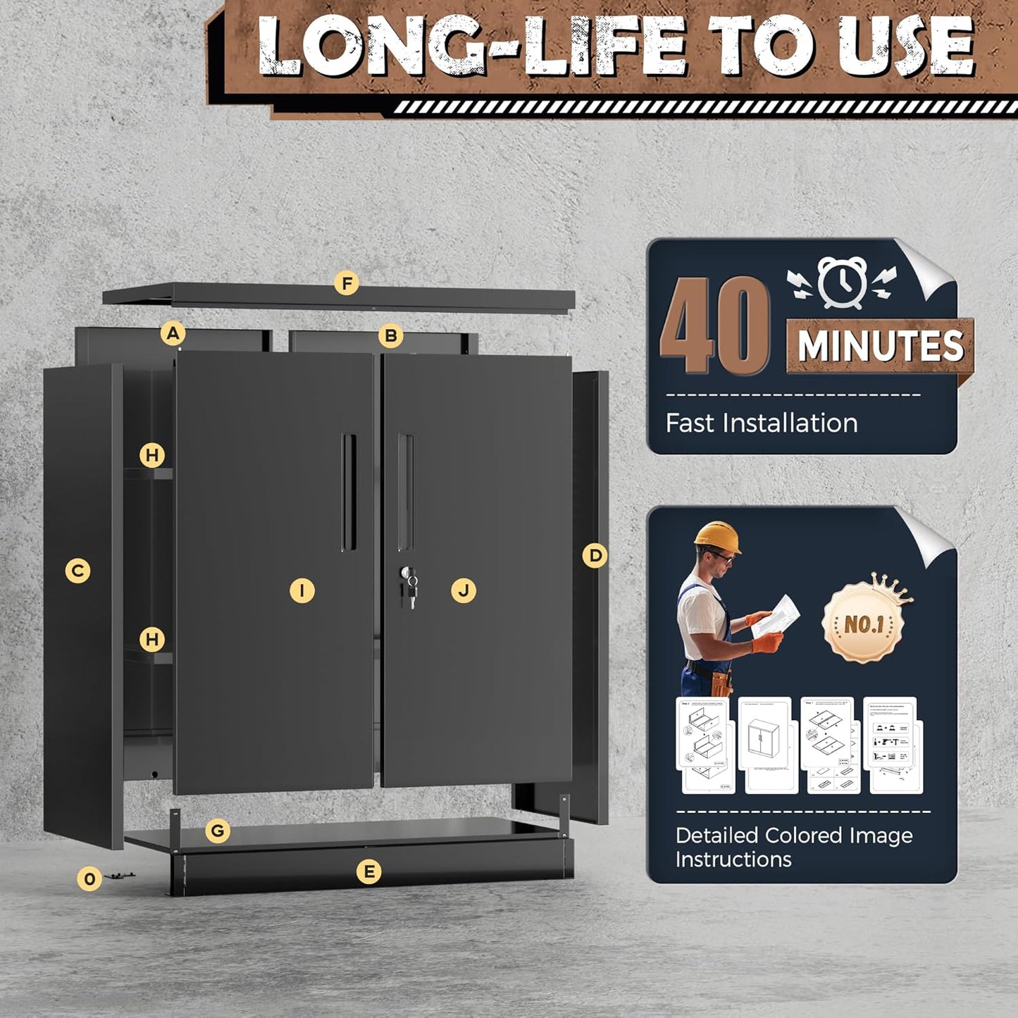 INTERGREAT 36" Metal Cabinets with Lock,Lockable Metal Cabinet Storage with Doors and Shelves for Garage,Black Locking Garage Storage Cabinets