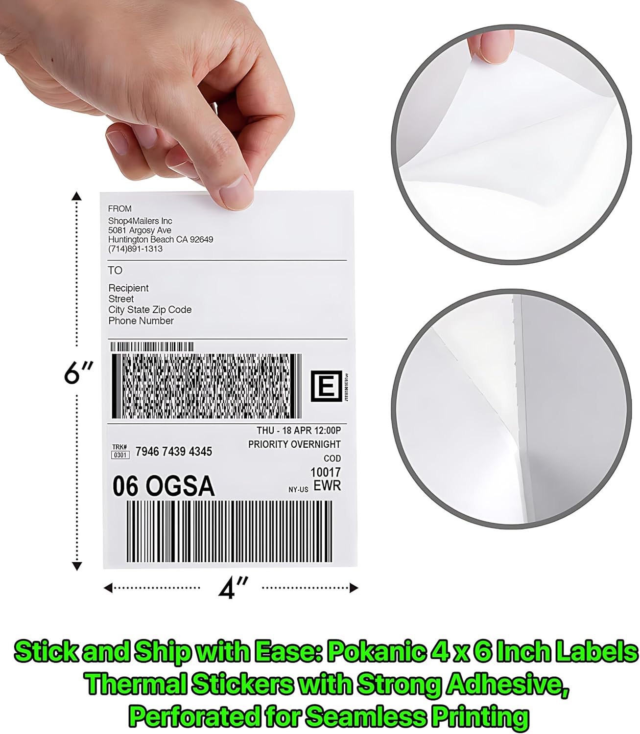 Fanfold [4 x 6 inch] x [500 Labels] Thermal Stack Direct White Strong Adhesive Perforated Postage Shipping Printer Compatible with Zebra SNBC Epson Rollo (500 Labels, Fanfold)