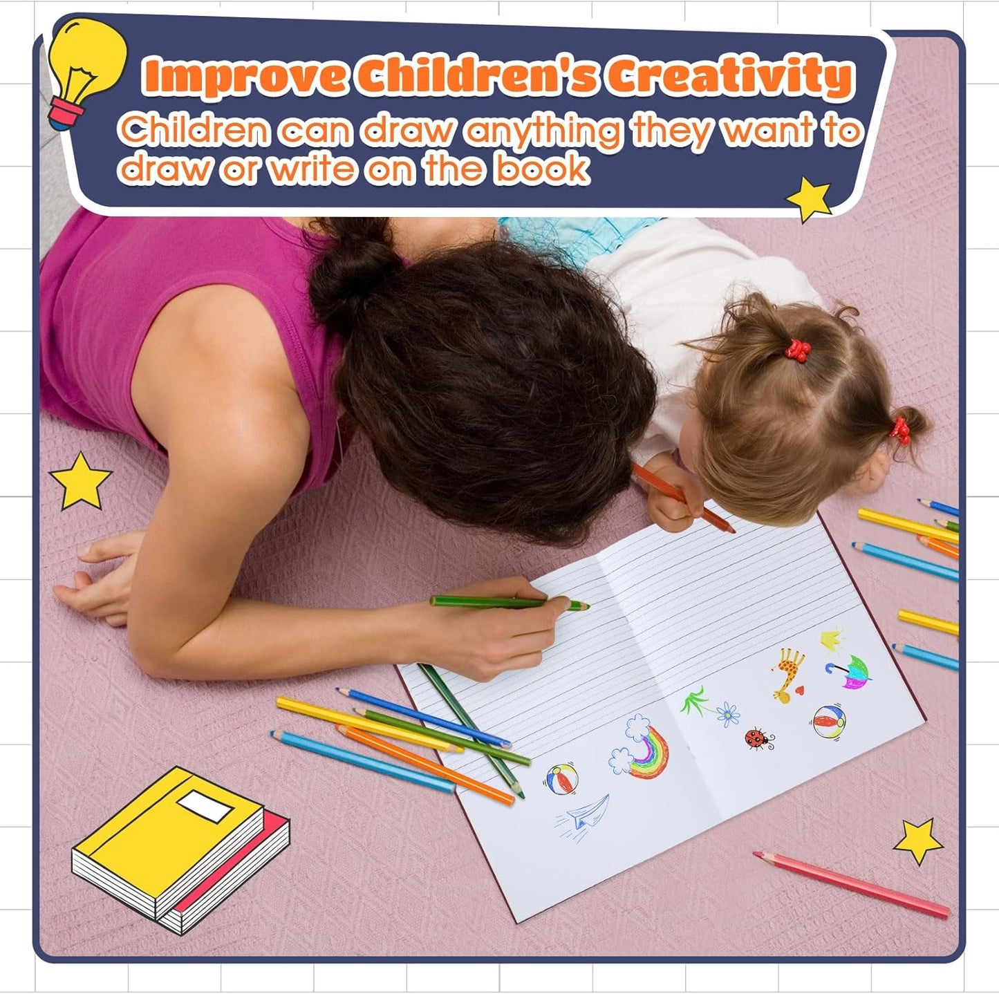 Henoyso 12 Pcs Primary Composition Notebook K-2 9 3/4 x 7 1/2 Inch Primary Journal, Back to School Supplies, Bulk Blank Writing Book for Kid to Write Draw Journal 60 Page Notebooks (Dark Color)