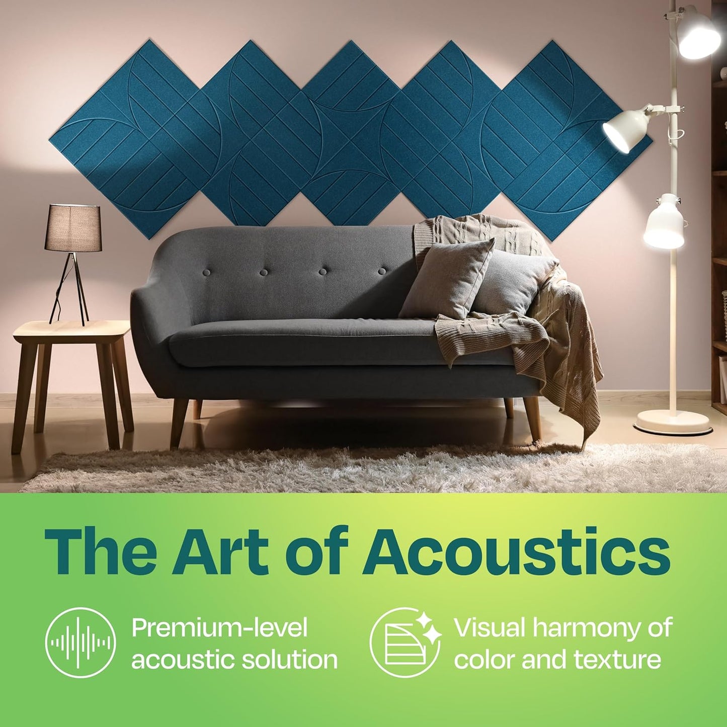 Acoustic Panels 12-Pack Soundproof Wall Panels 12"x12"x0.4" Decorative Sound Dampening for your Home, Office, Studio, Bedroom & More with Unique ModuArc Carving [Ocean Turquoise]