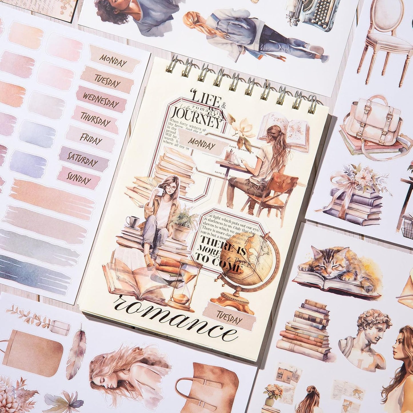 YagCu Journaling Sticker Book, Reading and Writing Scrapbook Stickers, Junk Journal Supplies, Pre-Cut Aesthetic Scrapbooking for Women, Collage Decorative Ephemera Bullet Planner DIY Arts