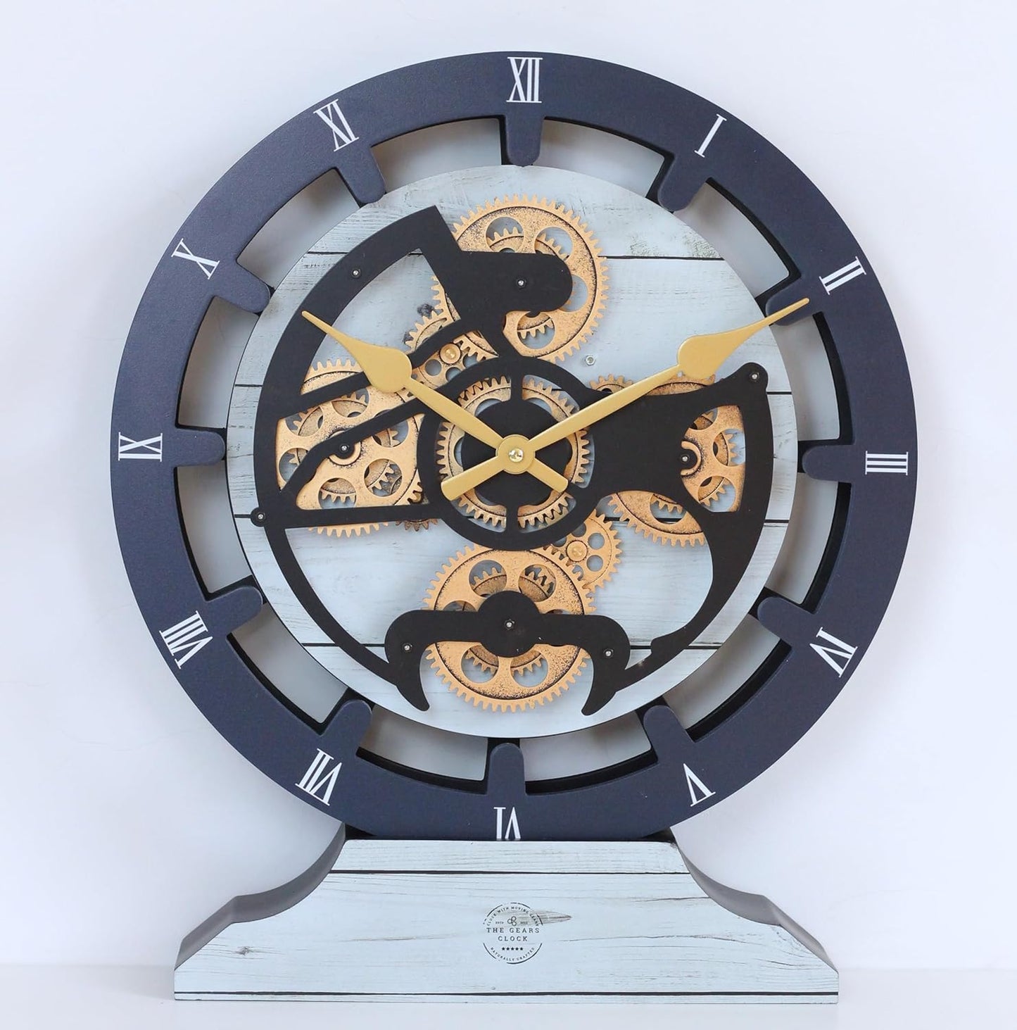 The Gears Clock 16 inches Wall Clock with Real Moving Gears Convertible into a Big Mantel Clock (White Farmhouse)