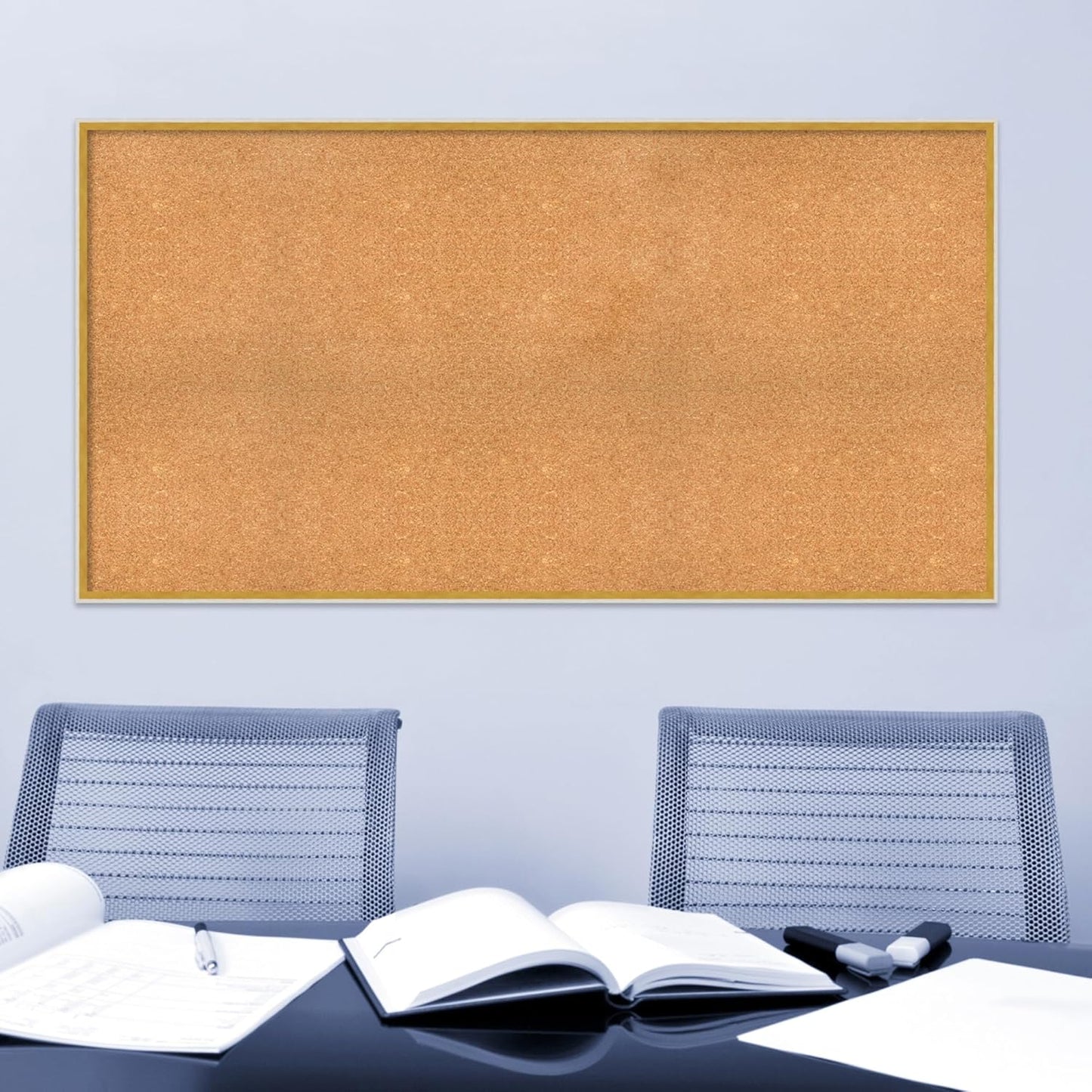 Amanti Art Natural Cork Board for Wall, 31x59 Vision Board with White Frame, Oversize Corkboard Office Decor for Home Organization, Modern Corkboard Pinboard to Display Items for Home Organization in