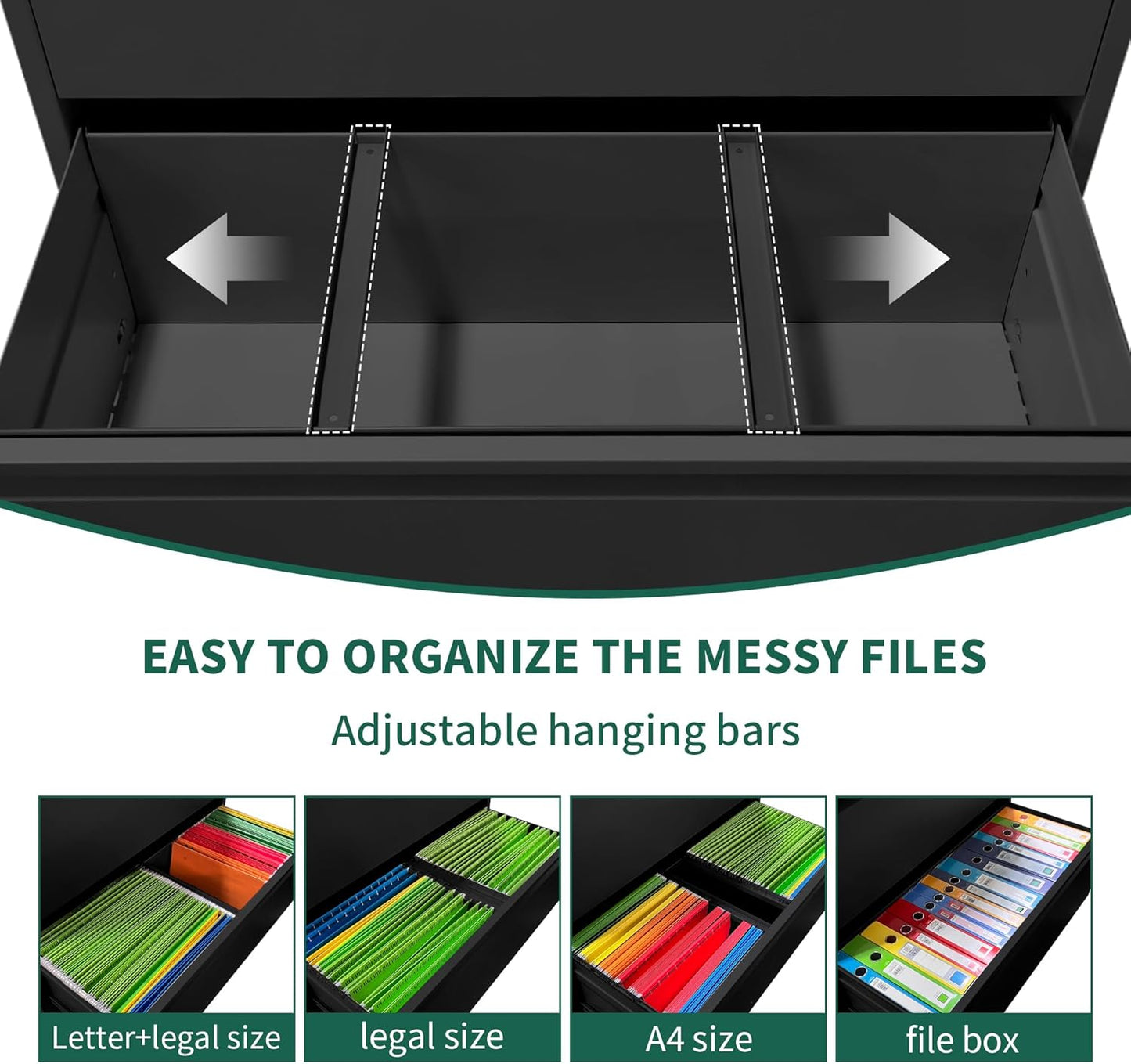 Lateral File Cabinet 5 Drawer, Metal File Cabinets for Home Office Legal/Letter A4 Size, Filing Cabinet with 5 Lock, Require Assembly, Black