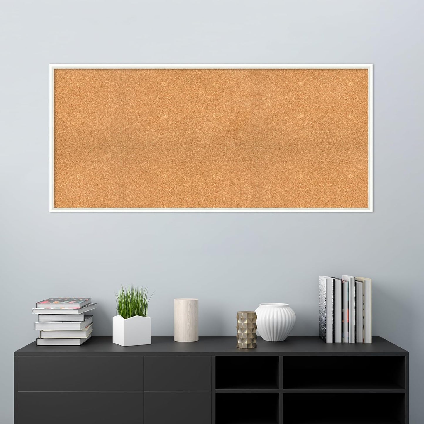 Amanti Art Natural Cork Board for Wall, 27x59 Vision Board with White Frame, Oversize Corkboard Office Decor for Home Organization, Modern Corkboard Pinboard to Display Items for Home Organization in