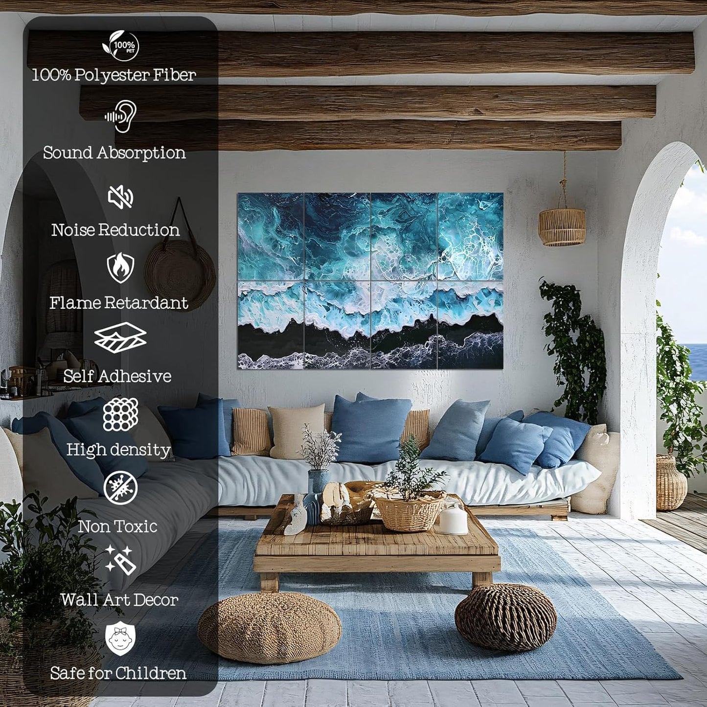 8 Pack Acoustic Panels, Soundproof Wall Panels, 48X32Inches Sound Proof Panels for Walls, Sound Absorbing Wall Art Decorative, Sound Dampening Panels for Recording, Home Studio(Black Beach)