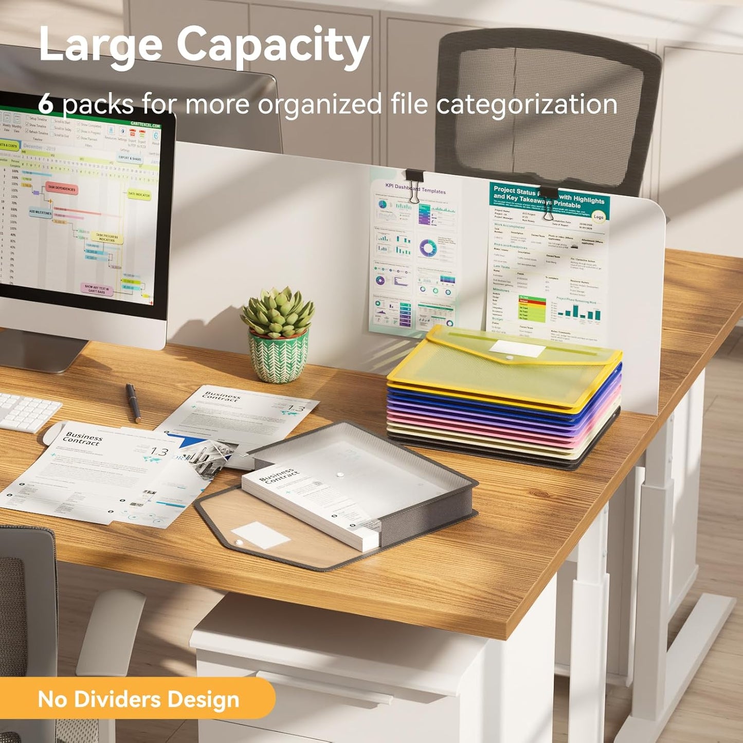 ABC life 6 Pack Plastic Expanding File Folder, Transparent Envelopes with Snap Closure, No Dividers, Large Capacity, Assorted Colors, Large Capacity, Fit Letter/A4 Size - Mutilcolor 03