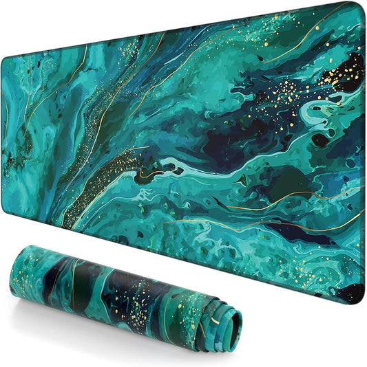 Extended Large Mouse Pad, XXL Gaming Mousepad 31.5 x 15.7 Inch, Big Computer Keyboard Desk Pad, Waterproof Mouse Mat with Stitched Edges and Non-Slip Base for Office Gaming, Green Marble