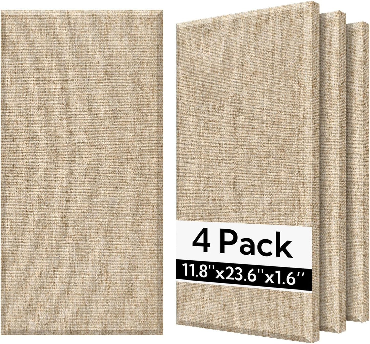 Olanglab Fiberglass Acoustic Wall Panels 4 Pack, 11.8'' x 23.6'' Sound Panels, Fabric Wrapped Sound Proof Panels for Walls (Khaki)