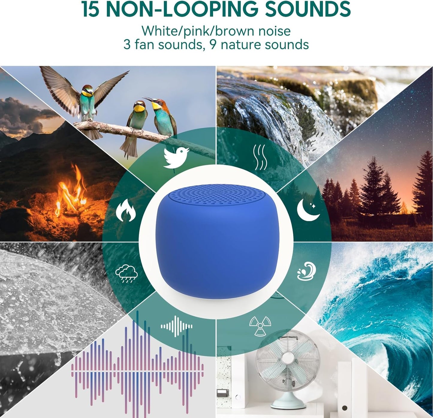 Babelio White Noise Sound Machine for Adults Kids Baby, Mini, 15 Non-looping Sounds, Timer, Memory Function, Easy to Pocket and Travel Navy