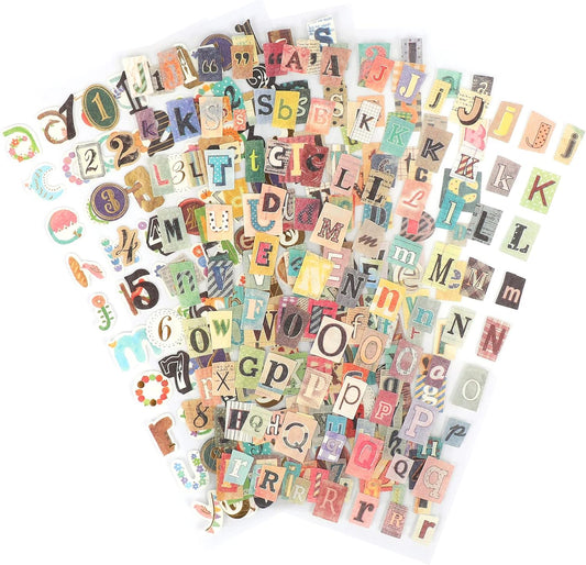 6 Sheet Vintage Scrapbook Stickers, Scrapbook Stickers Graffiti,Vintage Letters Numbers Self Adhesive Decals Scrapbooking Supplies for Diary DIY Art Album Crafts