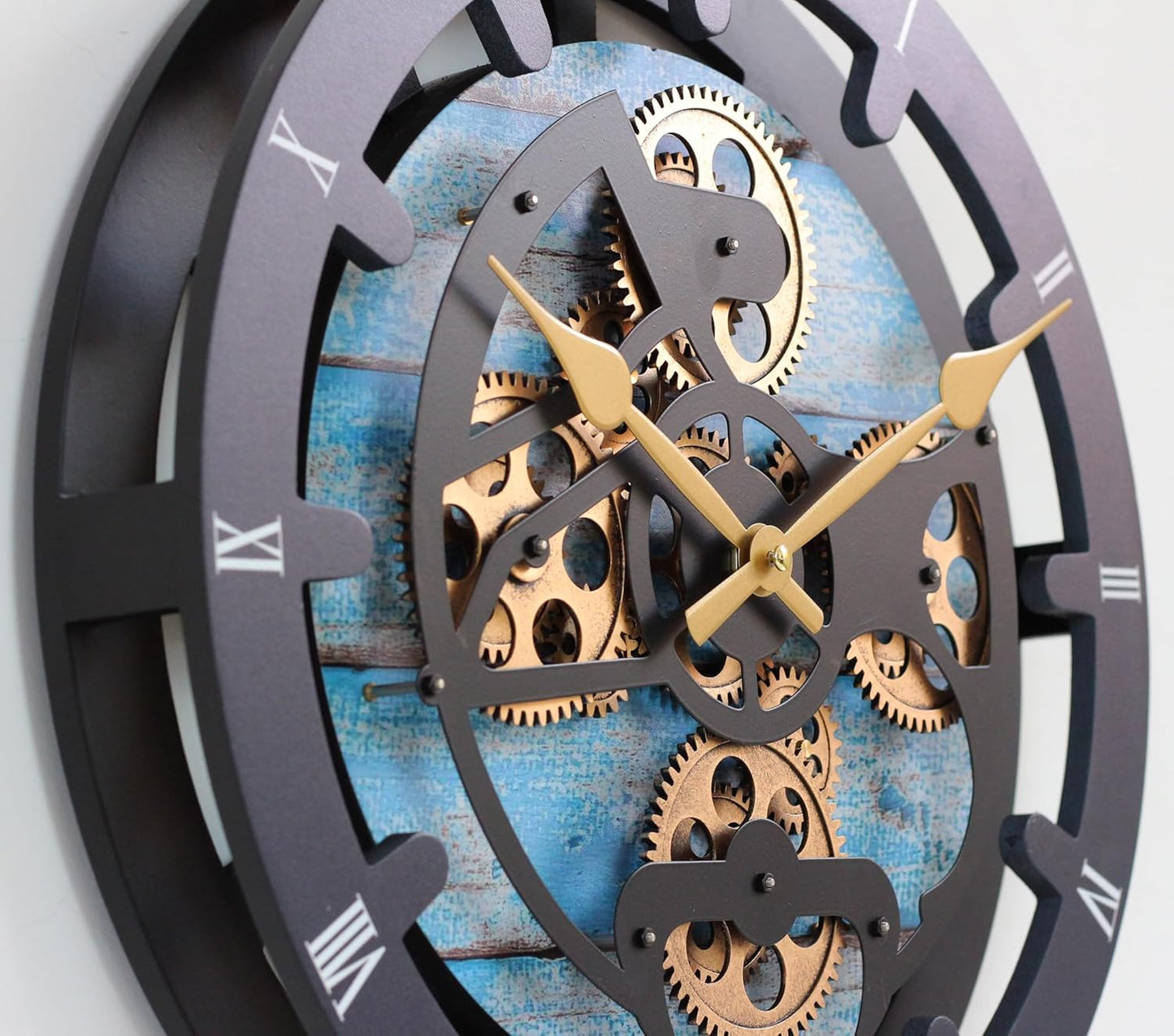 The Gears Clock 16 inches Wall Clock with Real Moving Gears Convertible into a Big Mantel Clock (Ocean Blue)