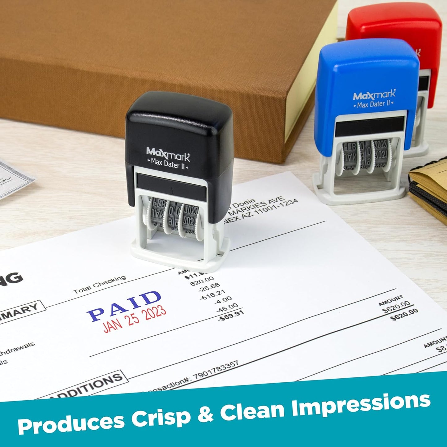 MaxMark Self-Inking Rubber Date Office Stamp with OVERDUE Phrase & Date - Blue Ink (Max Dater)