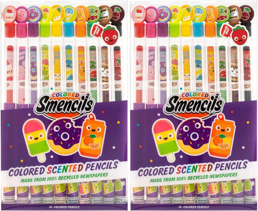 Colored Smencils (2 Pack) - Patented Gourmet Scented Colored Pencils made from Recycled Newspapers, 10 Count, Gifts for Kids, School Supplies, Classroom Rewards