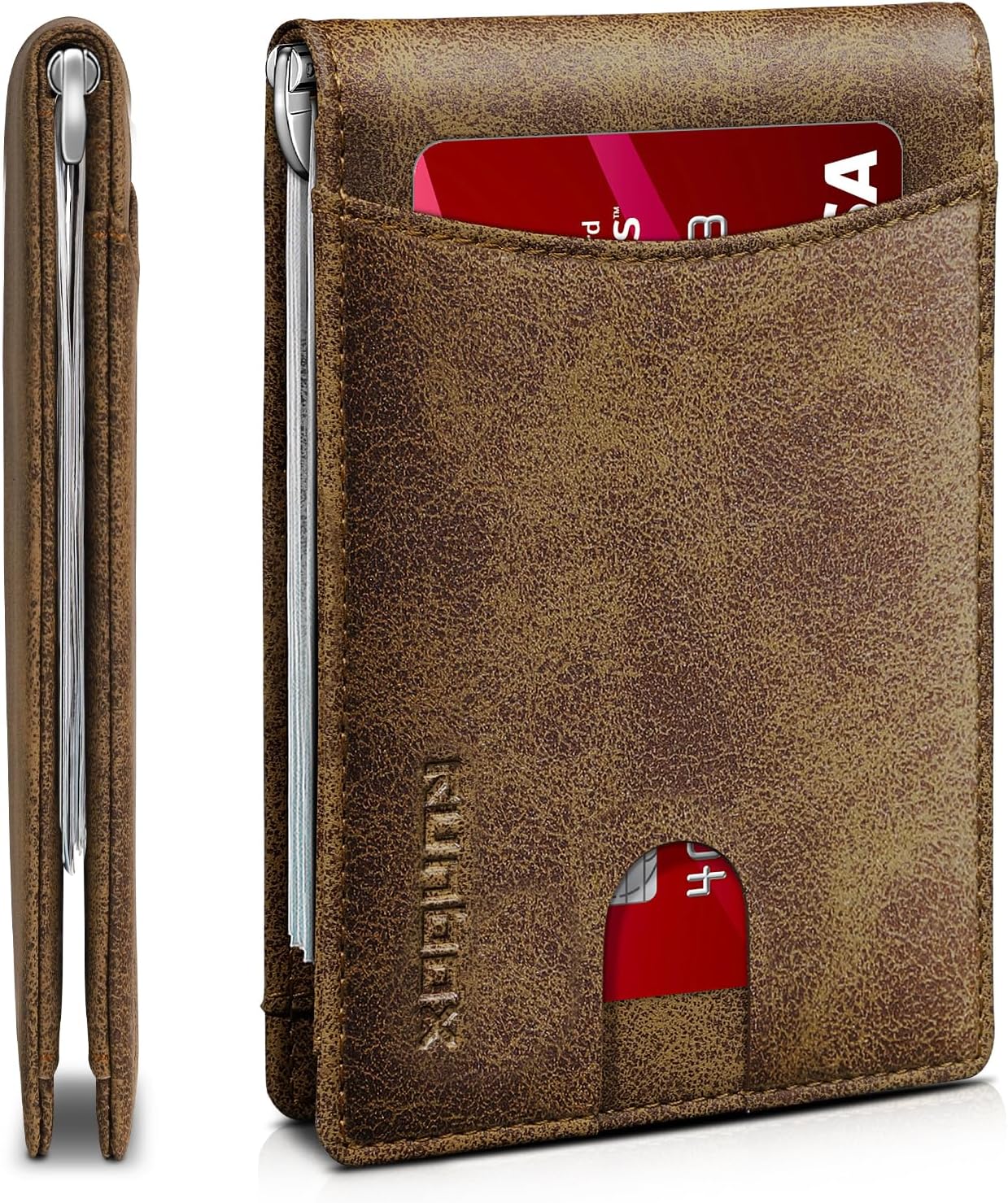 Slim Wallet for Men Genuine Leather RFID Blocking Bifold Minimalist Front Pocket Mens Wallet with Money Clip Thin Gift Box