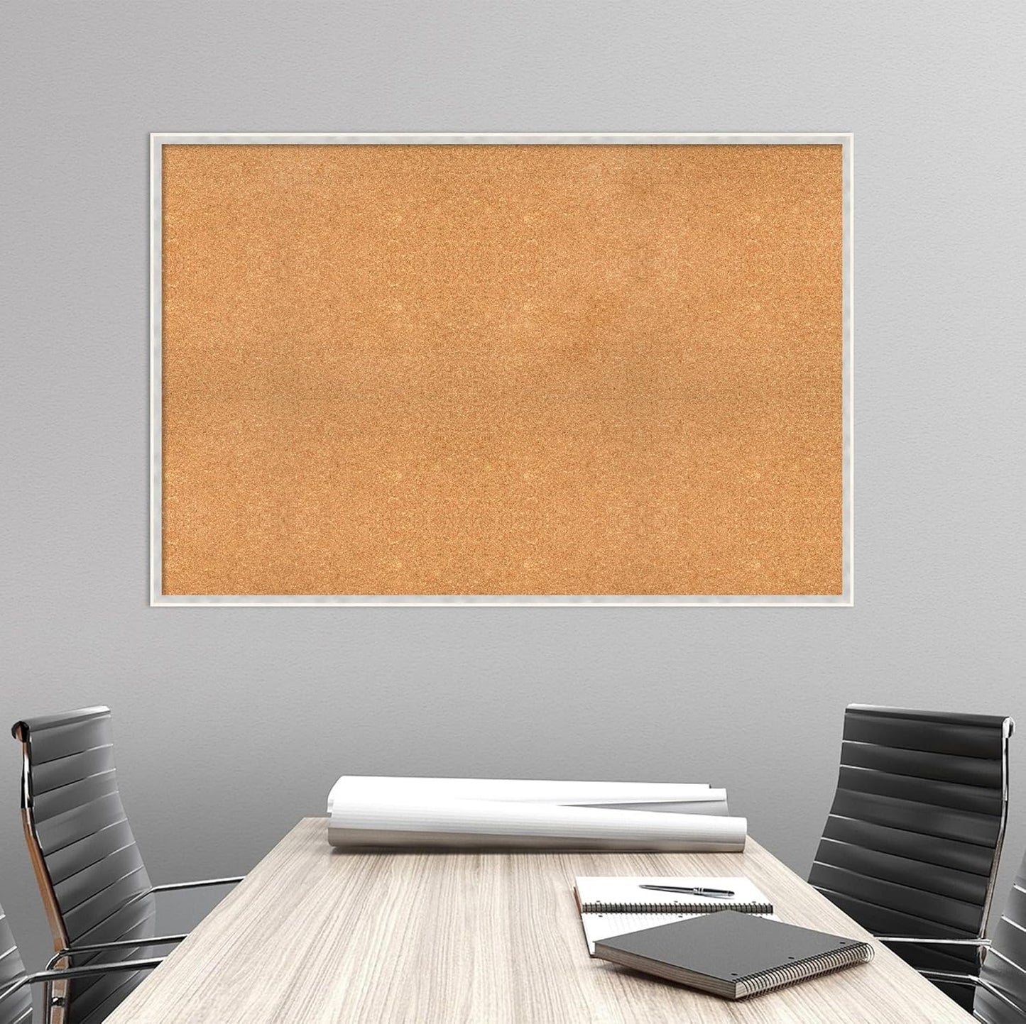 Amanti Art Natural Cork Board for Wall, 33x49 Vision Board with White Frame, Oversize Corkboard Office Decor for Home Organization, Modern Corkboard Pinboard to Display Items for Home Organization in
