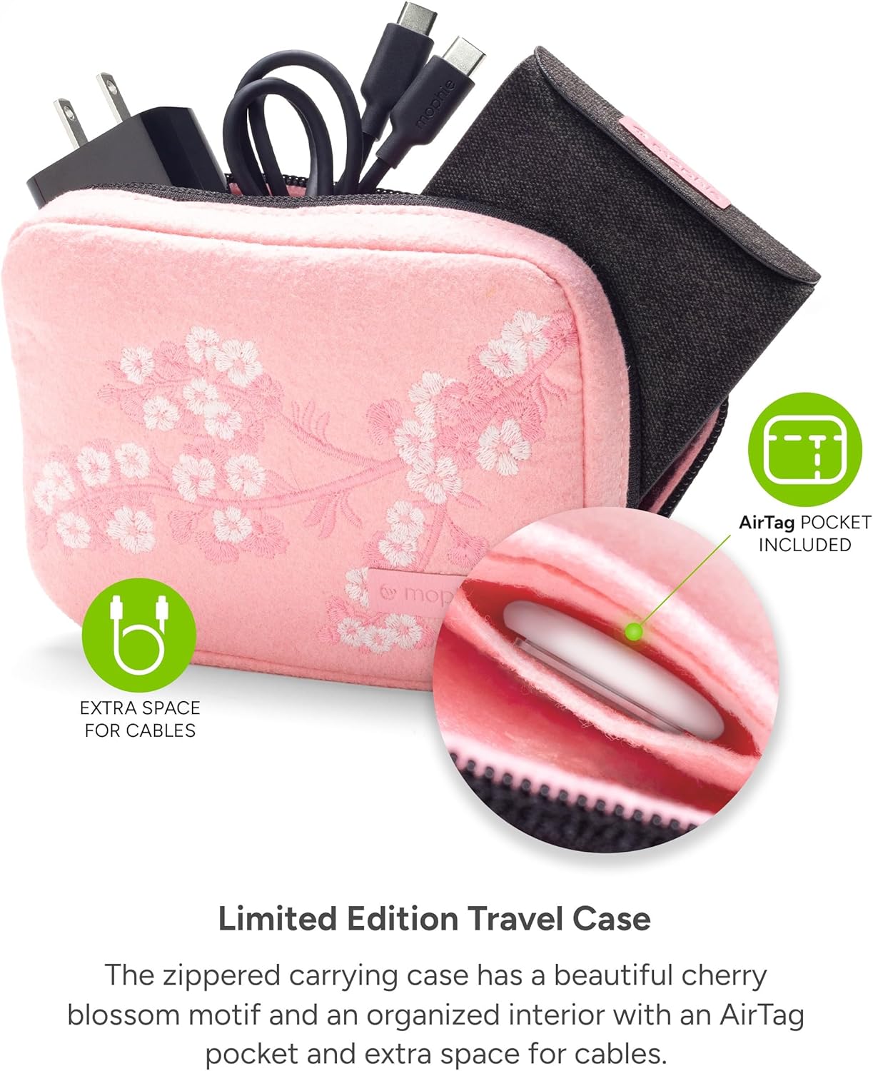 Mophie 3-in-1 Travel Charger with MagSafe - Portable Wireless Charging Hub, Compatible w/iPhone 17/16/15/14/13/12 Series, Apple Watch Series 11 to 1 & Ultra, AirPods Pro/3rd Gen, Cherry Blossom Pink