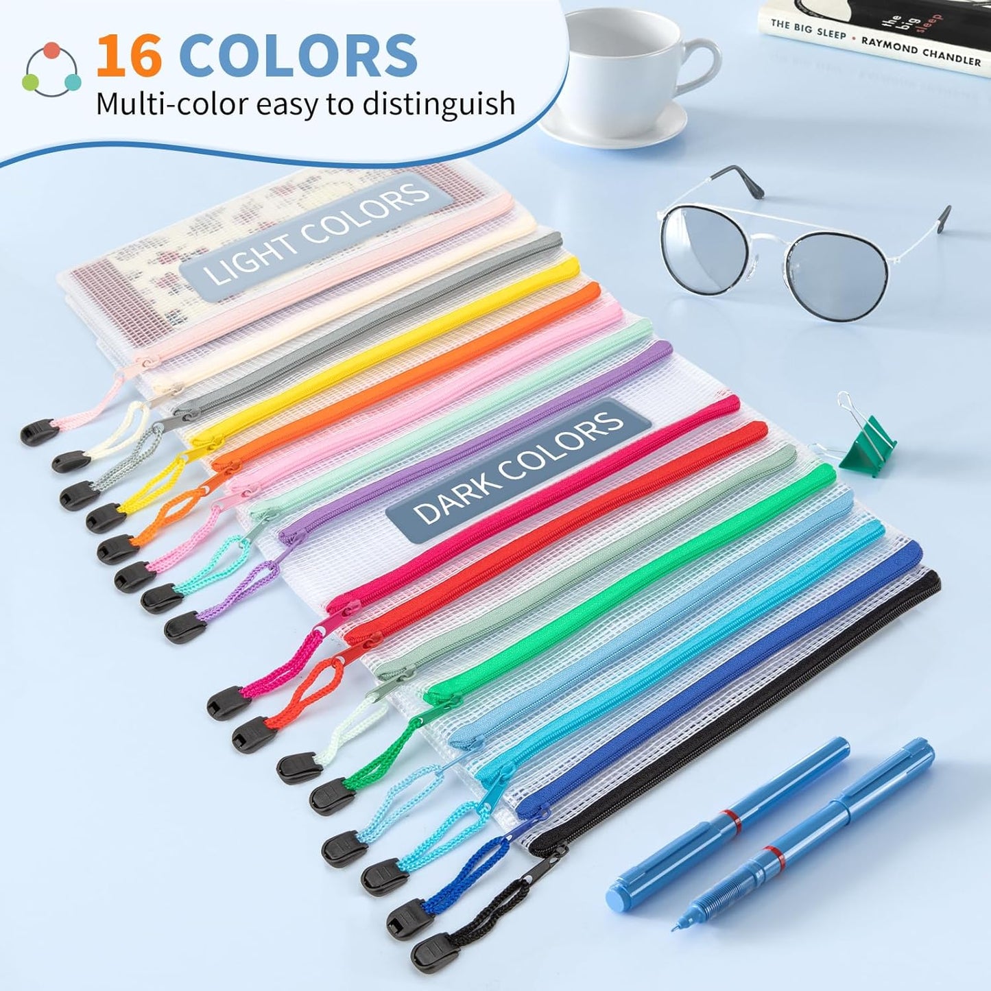 Umriox 16 Color Pencil Pouches, 9.2 x 4.7 in, Pencil Bags with Zipper, Clear Pencil Pouch for Office Supplies and Tavel Storage