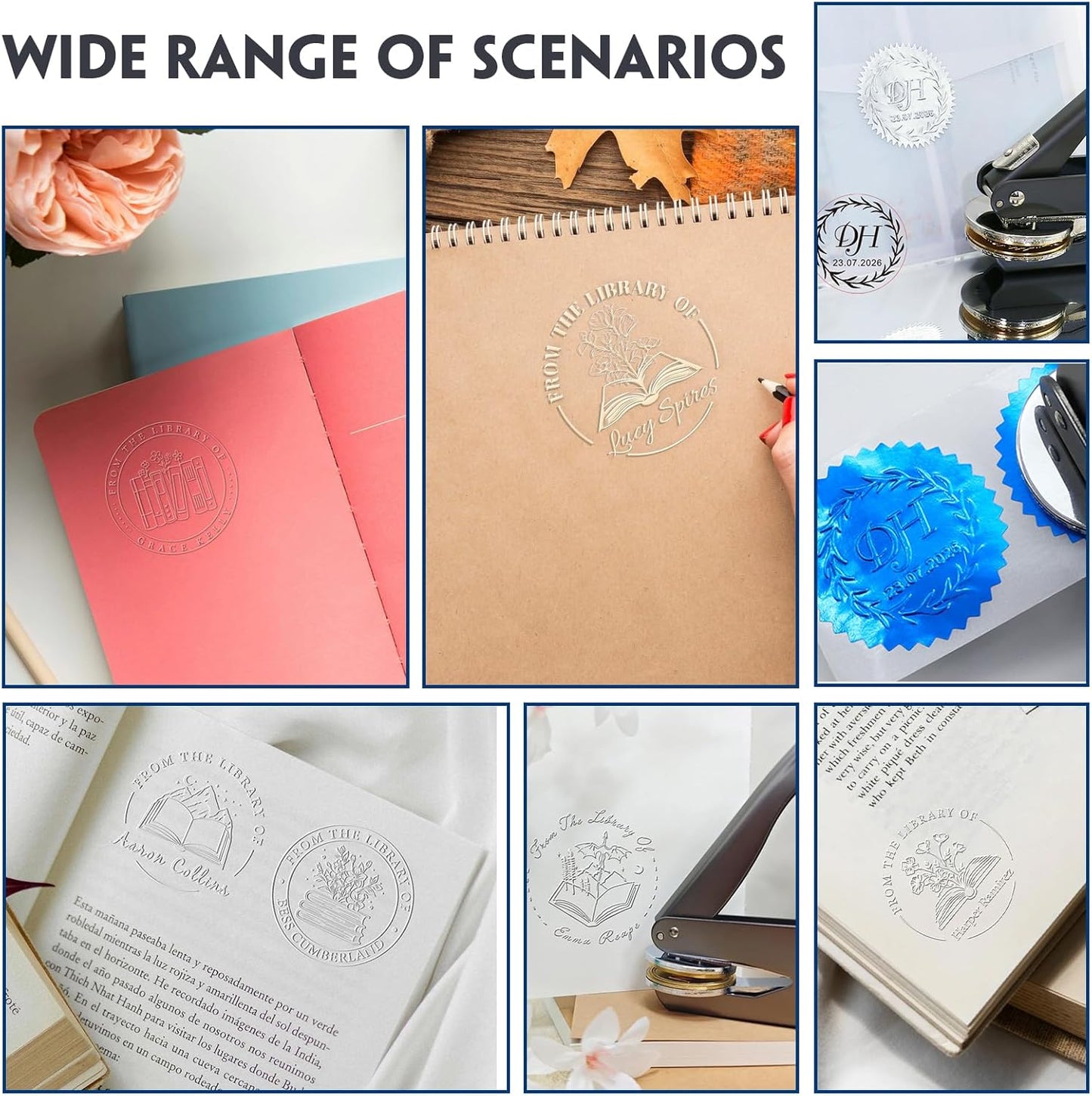 HDSD Custom Book Embosser - Personalized Book Embosser with Your Message or Design - A Unique Gift for Writers, Book Lovers, Book Clubs & Book Collectors (Initials and Text)