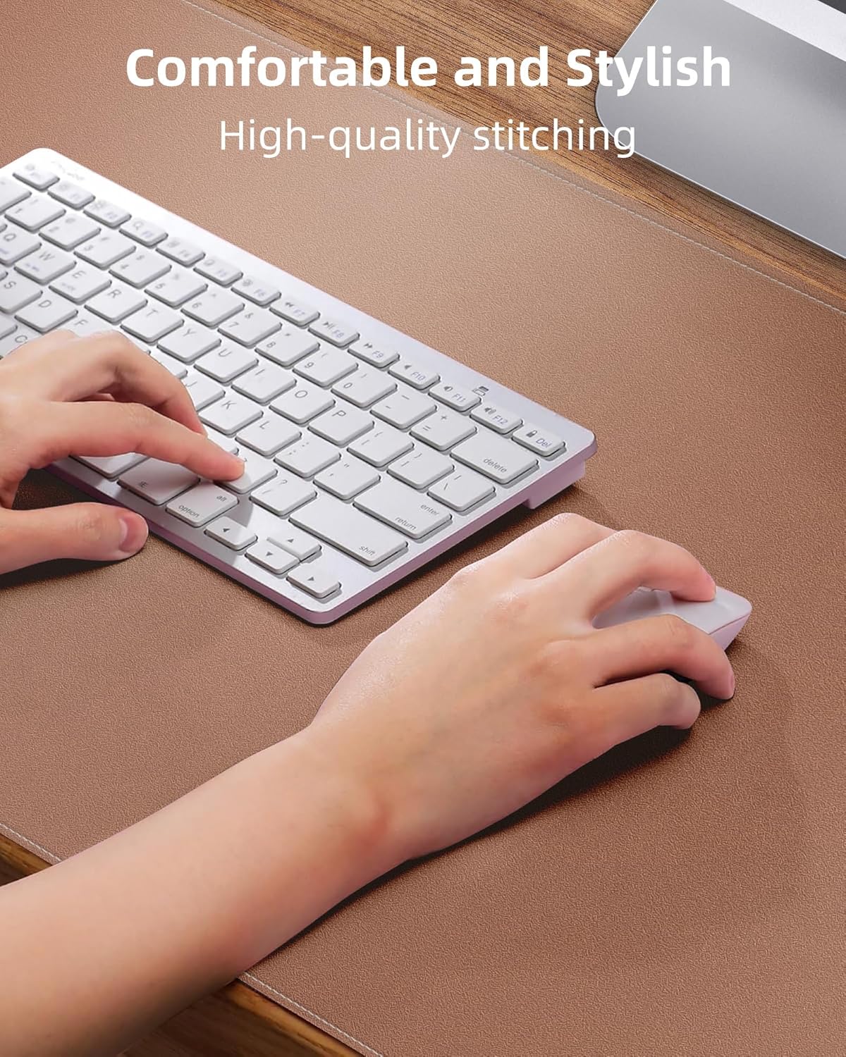 Leather Desk Pad Protector, Mouse Pad, Office Desk Mat, Non-Slip PU Leather Desk Blotter, Laptop Desk Pad, Waterproof Desk Writing Pad for Office and Home (Champagne Gold, 31.5" x 15.7")