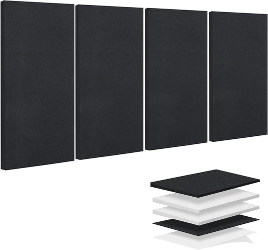 BUBOS 4 PCS Acoustic Panels,23.6''x11.8'' Fabric Soundproof Wall Panels,Self-adhesive Sound Absorbing Panels for Studios, Office, Home Theater,Fabric-Clad Black
