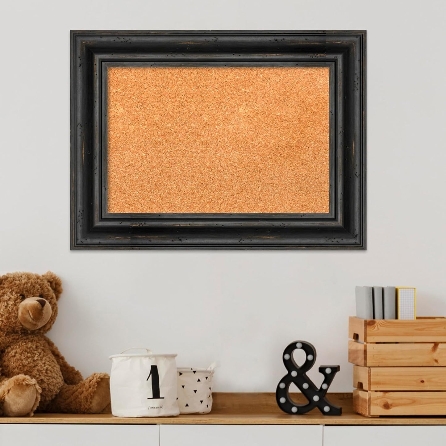 Amanti Art Natural Cork Board for Wall, 17x23 Vision Board with Black Wood Frame, Small Corkboard Office Decor for Home Organization, Country Rustic Corkboard Pinboard to Display Items for Home