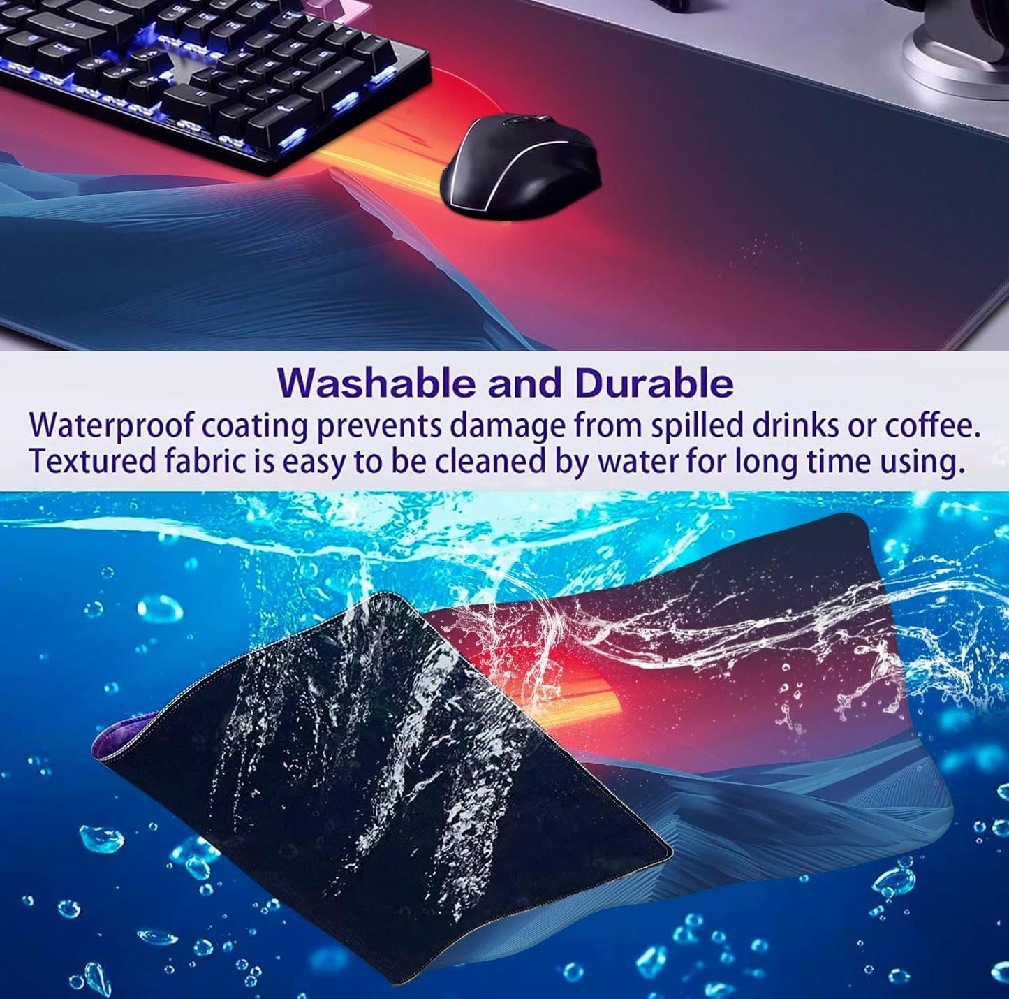 Mountain Peak Beautiful Scenery Game XXL Mouse Pad, Sunset Hill Extended Computer Decorative Table Pad with Stitched Edge Anti Slip Base Mouse Pad 35.4 x 15.7 x 0.12 Inches