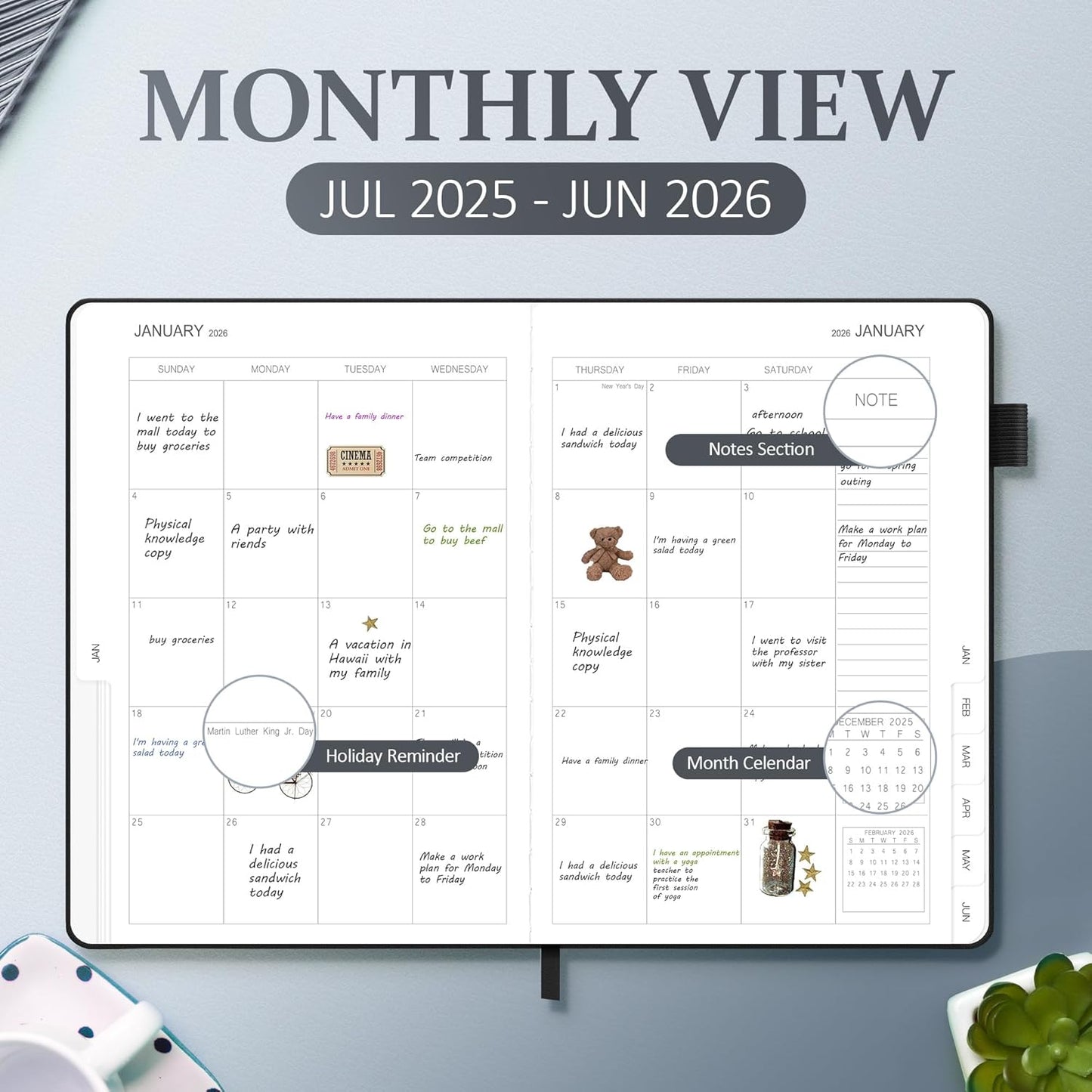 2025-2026 Planner for Women, Lather Weekly & Monthly Organizer, July 2025-June 2026, Hardcover with Gold Foil, Tabs, and Inspirational Pages - Ideal for Professionals, Black