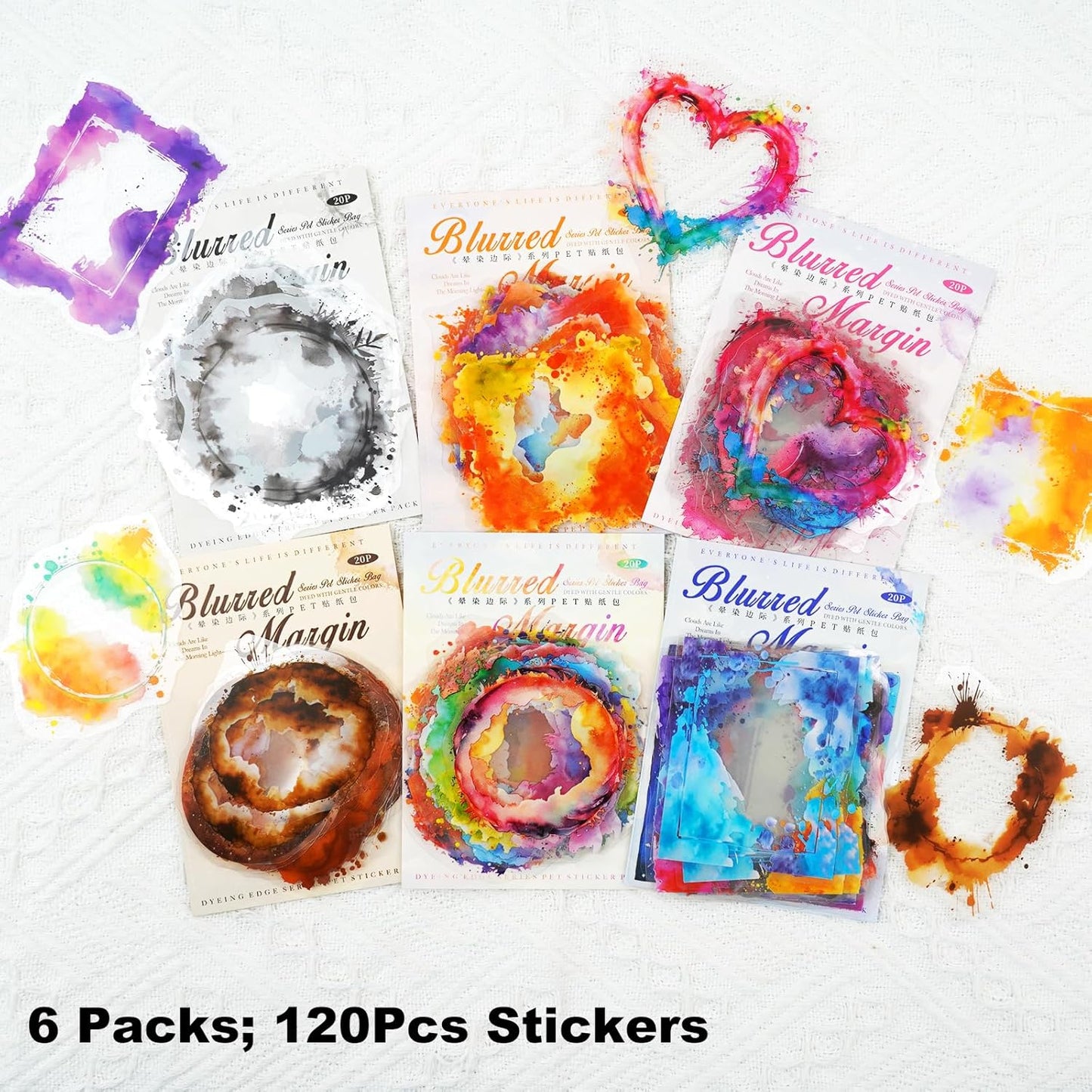 Frame PET Sticker Set, 120PCS Watercolor Blending Borders for Scrapbooking, Journaling, and Craft Supplies