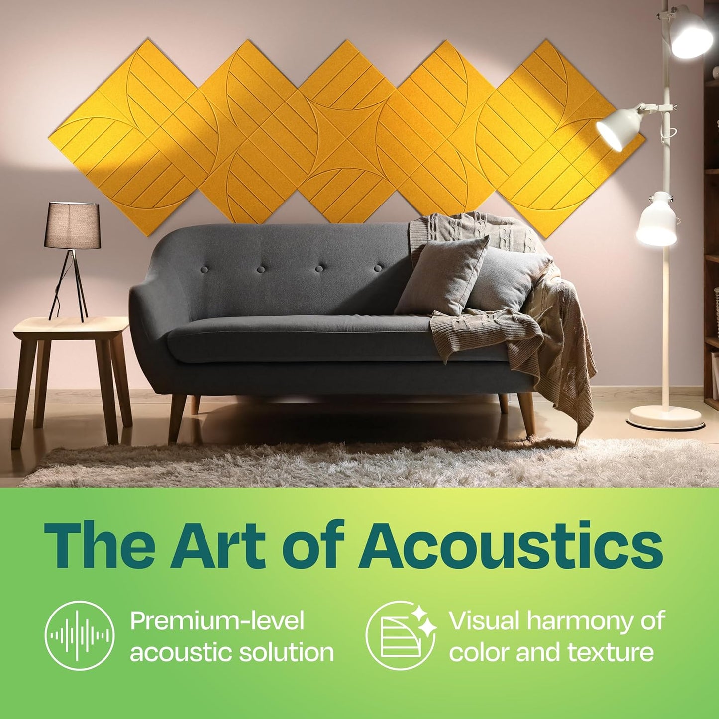 Acoustic Panels 12-Pack Soundproof Wall Panels 12"x12"x0.4" Decorative Sound Dampening for your Home, Office, Studio, Bedroom & More with Unique ModuArc Carving [Yellow Orange Gold]