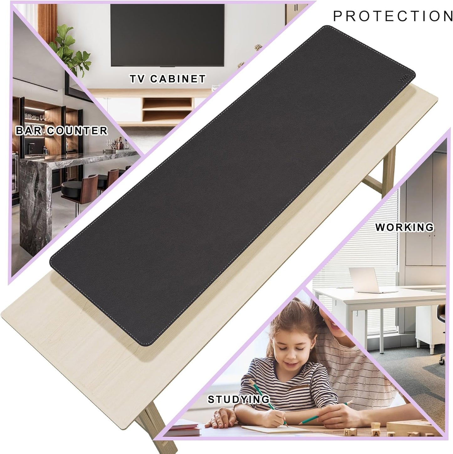 Vyaaa 66.9"x19.6" PU Leather & Cork Large Desk Mat (Black) - XXL Extended Mouse pad, Reversible Desk Protector, Non-Slip Computer Desk pad for Office, Gaming, Home