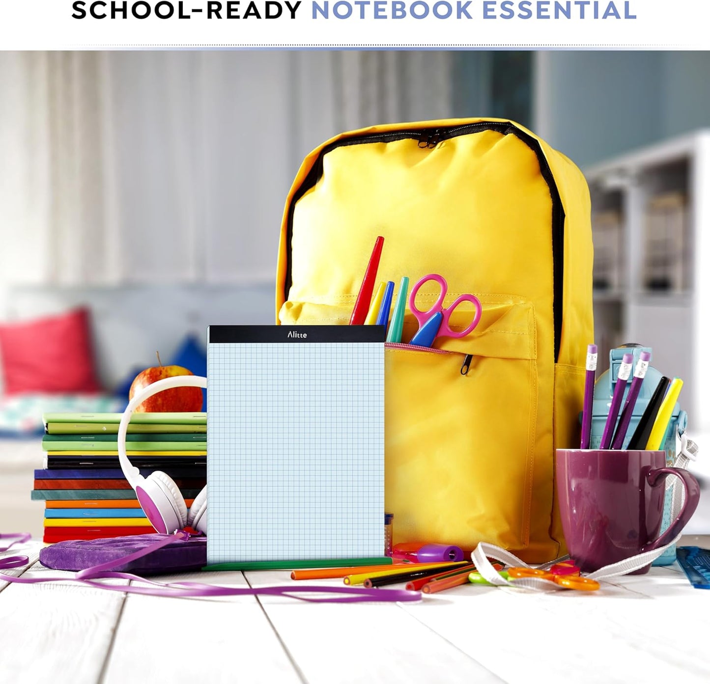 Graph Paper Pad, Pack of 1, White Letter Size - 4x4 Quad Grid Paper, Easy-Tear Perforations, 8.5 x 11 Cardboard Backing - Graph Notepads for School, Office -50 Sheets per Pad