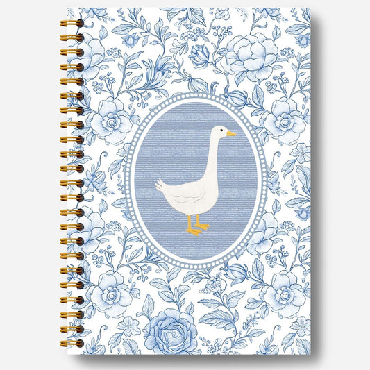 Guymn Chinoiserie Floral Goose Notebook, Goose Animal Lover Gifts Journal for Kids Girls, Blue and White Grandmillennial Geese Hardcover Spiral Notebooks Journals 5.5x8.3 Inch