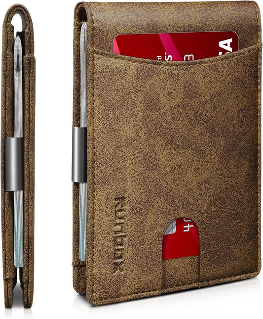 RUNBOX Money Clip Slim Wallets for Men RFID Blocking 11 Card Holder Minimalist Small Leather Bifold Men's Front Pocket Wallet Gift Box