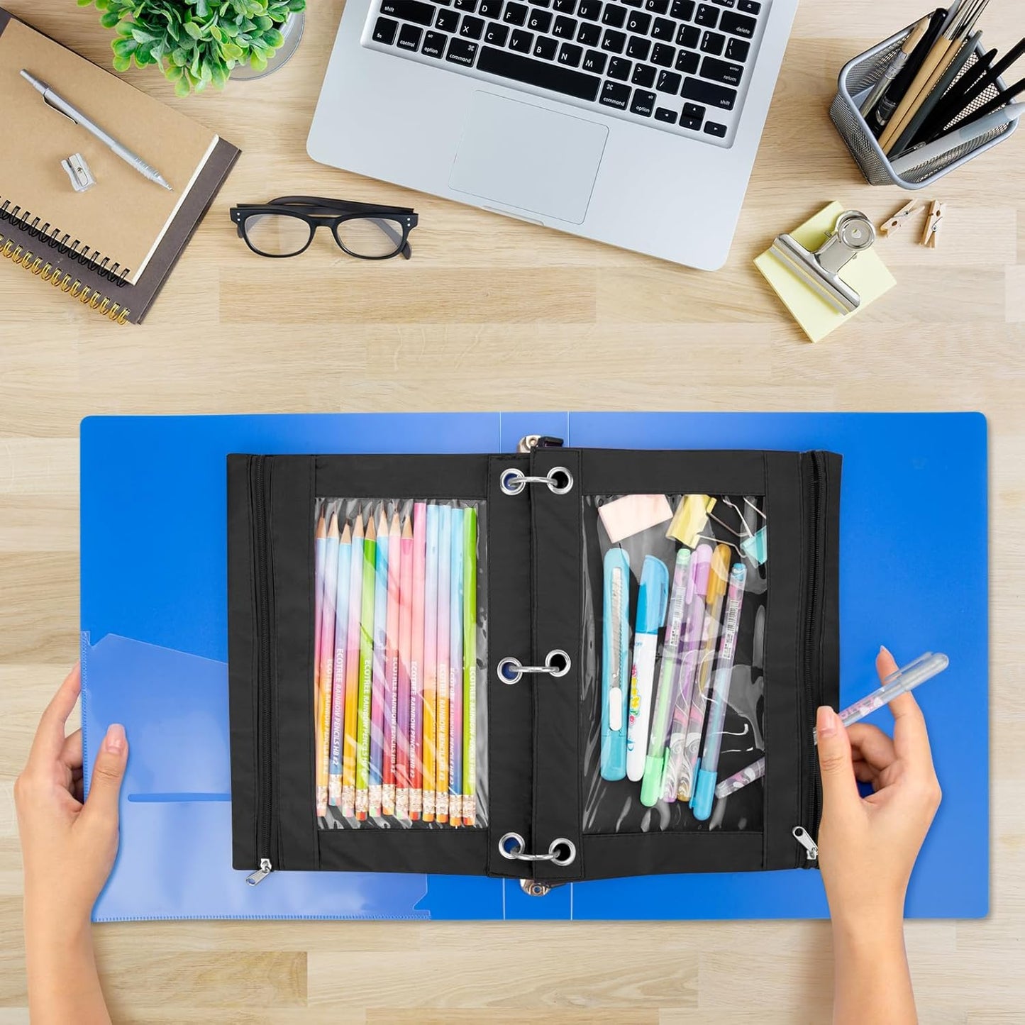 IKAYAS 30 Pack Black Pencil Pouch for 3 Ring Binder Colorful Pencil Pouch with Zipper Bulk, 3 Ring Binder Pencil Pouches Pencil Case Pencil Bags for Classroom Storing School Teacher Supplies