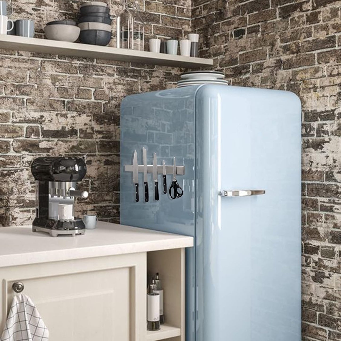 Premium Magnetic Knife Holder for Refrigerator – 16 Inch Professional Double Sided Magnetic Knife Strip for Fridge - Stainless Steel Magnetic Knife Holder for Wall Self Adhesive