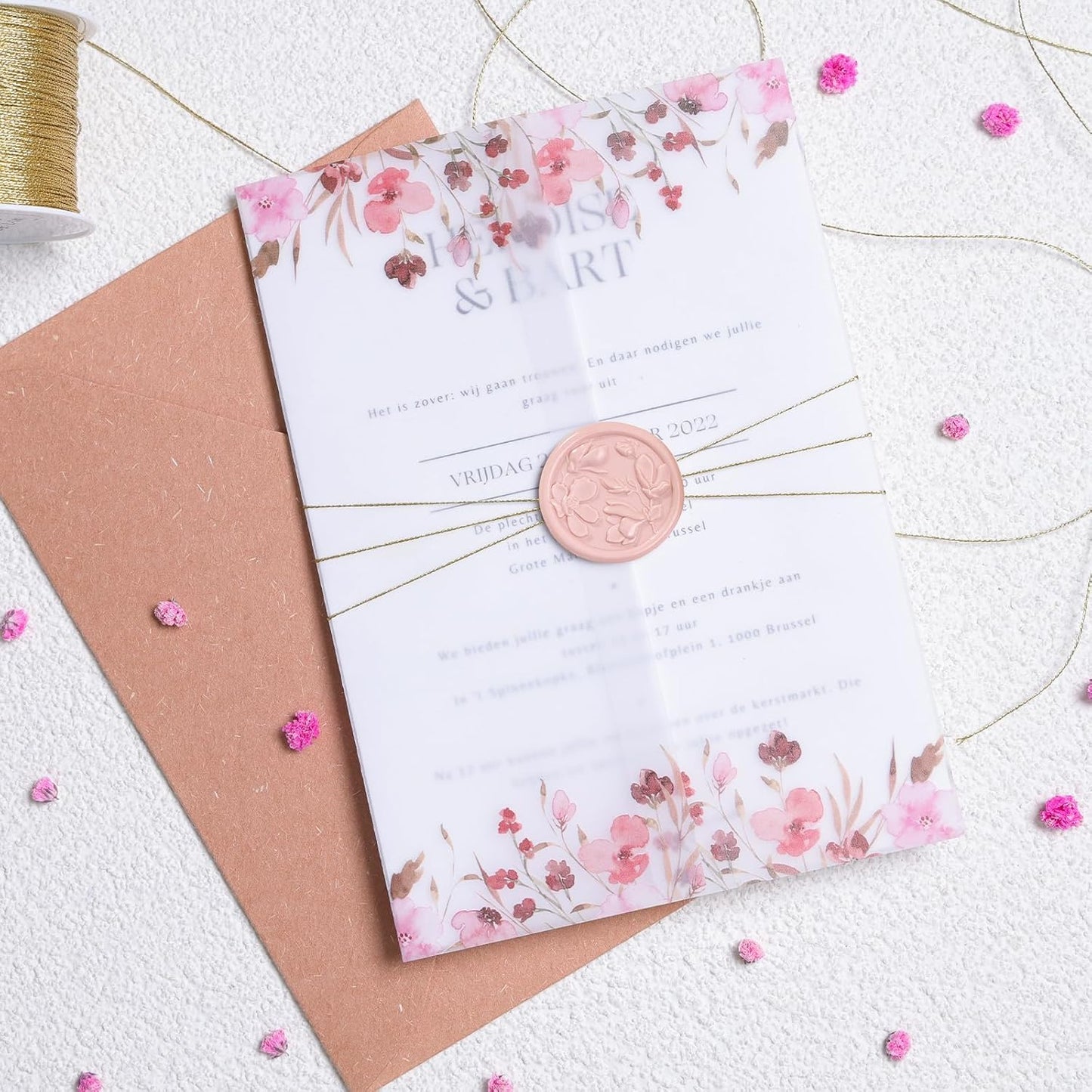 UNIQOOO Wax Seal Stickers - 3D Magnolia Wedding Invitation Envelope Botanical Seal Stickers, 50 Pcs Self- Adhesive Blush Pink Stickers, Perfect for Invitation, Christmas, Gift Wrapping, Party