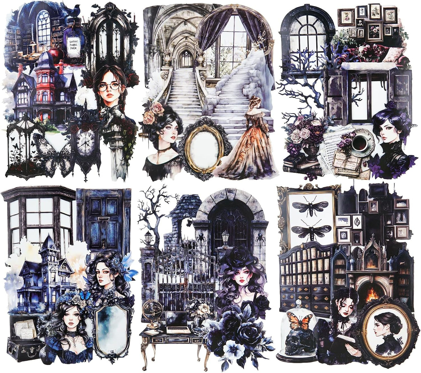 Gothic Manor Sticker Set, 120PCS Vintage Ephemera for Scrapbooking, Journaling, DIY Crafts and Planner Supplies