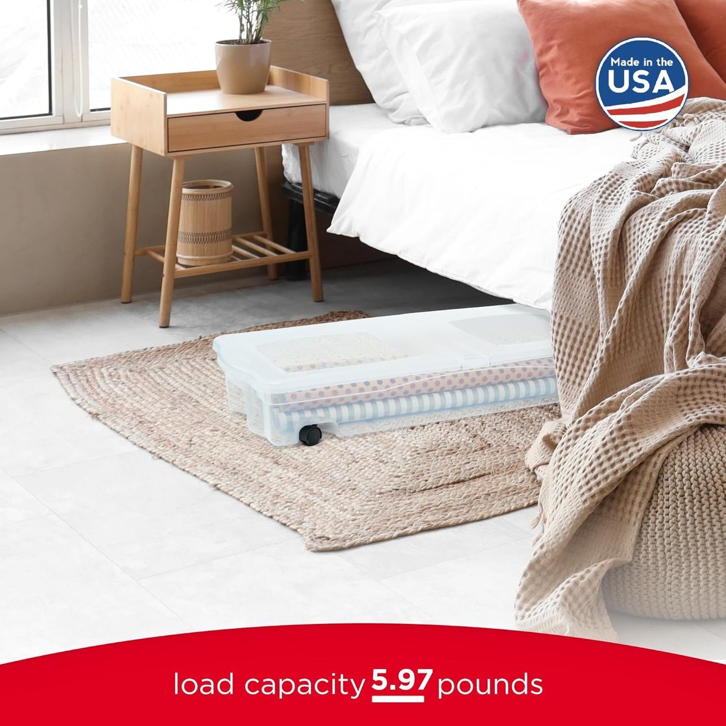 Rubbermaid Cleverstore Under the Bed 70 Qt Wheeled 2-Pack, Clear Storage Bins with Lids, Stackable, BPA-Free, Made in USA