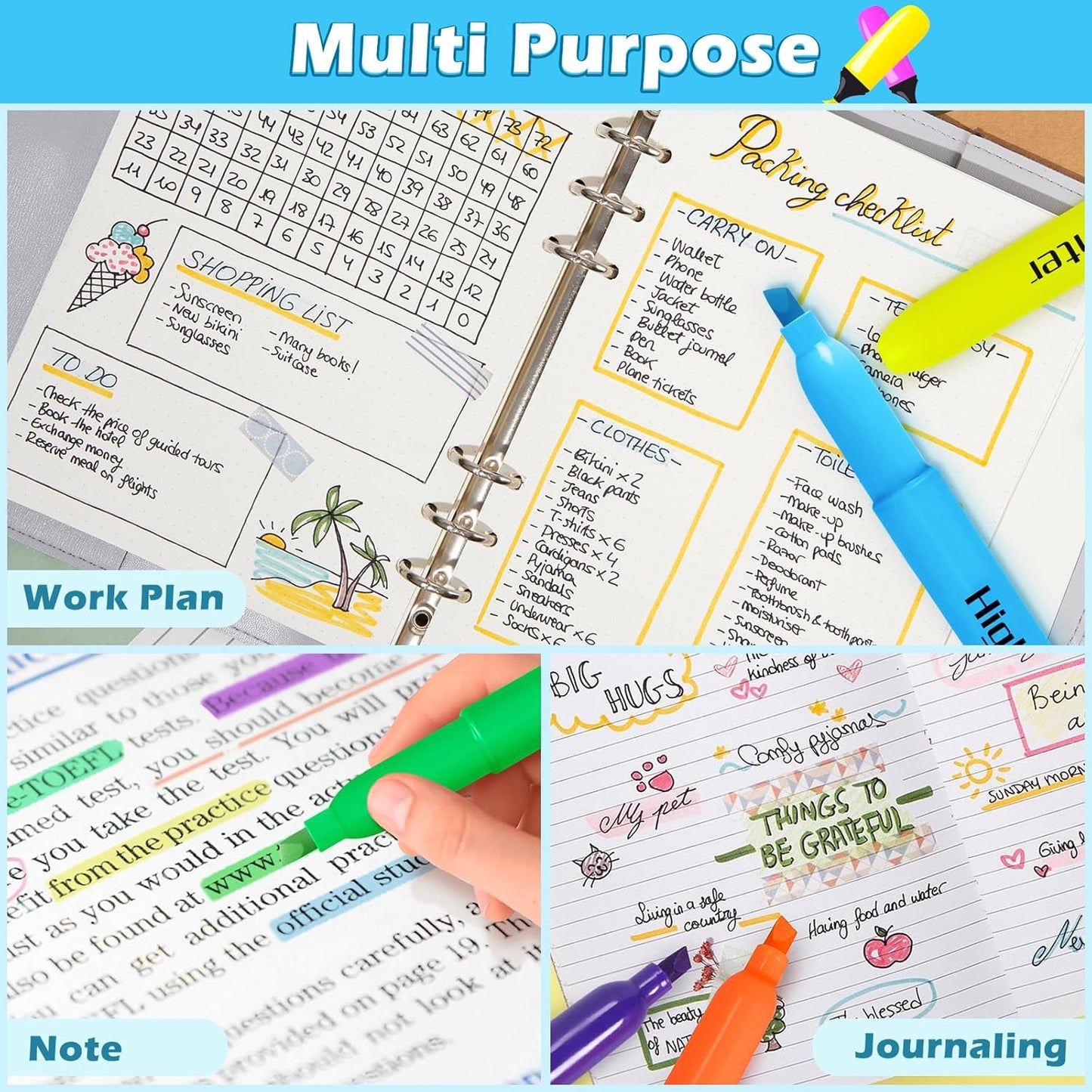 V-Opitos 30 Pack Highlighters in 6 Assorted Colors, No Bleed, Bright With Soft Chisel Tips, Ideal for Office and School Supplies