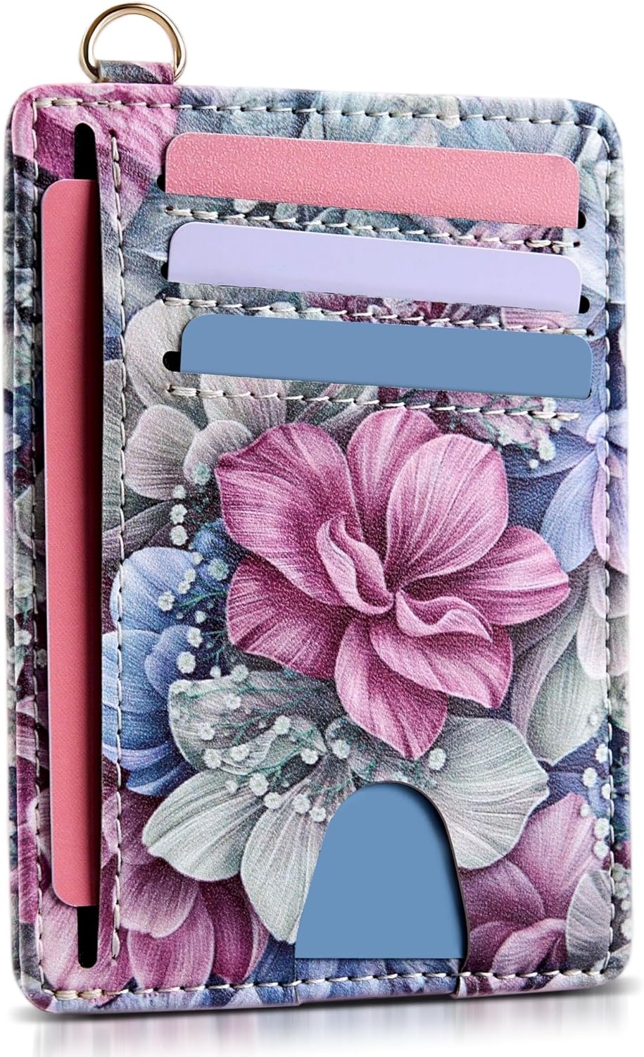 Mayski Slim Wallet, Credit Card Holder for Women, Minimalist Front Pocket RFID Blocking Card Cases, Small Wallet Women Men(Happy Flower)