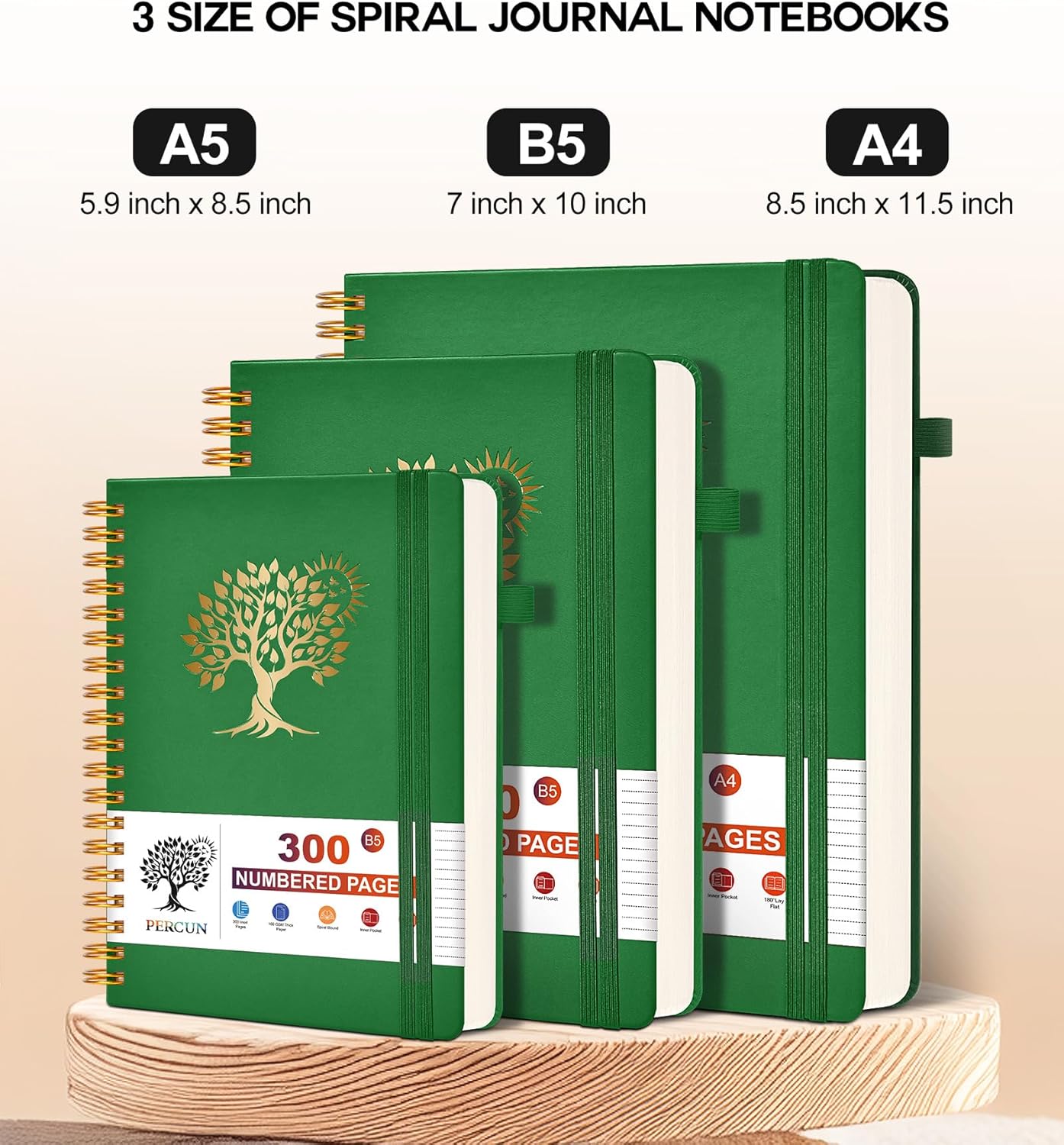 Spiral Notebook Journal for Women Men, 300 Numbered Lined Pages, College Ruled, A5 Hardcover Spiral Bound Notebook for School, Work, Note Taking Writing, Leather Spiral Journal Medium 5.9"x8.5"