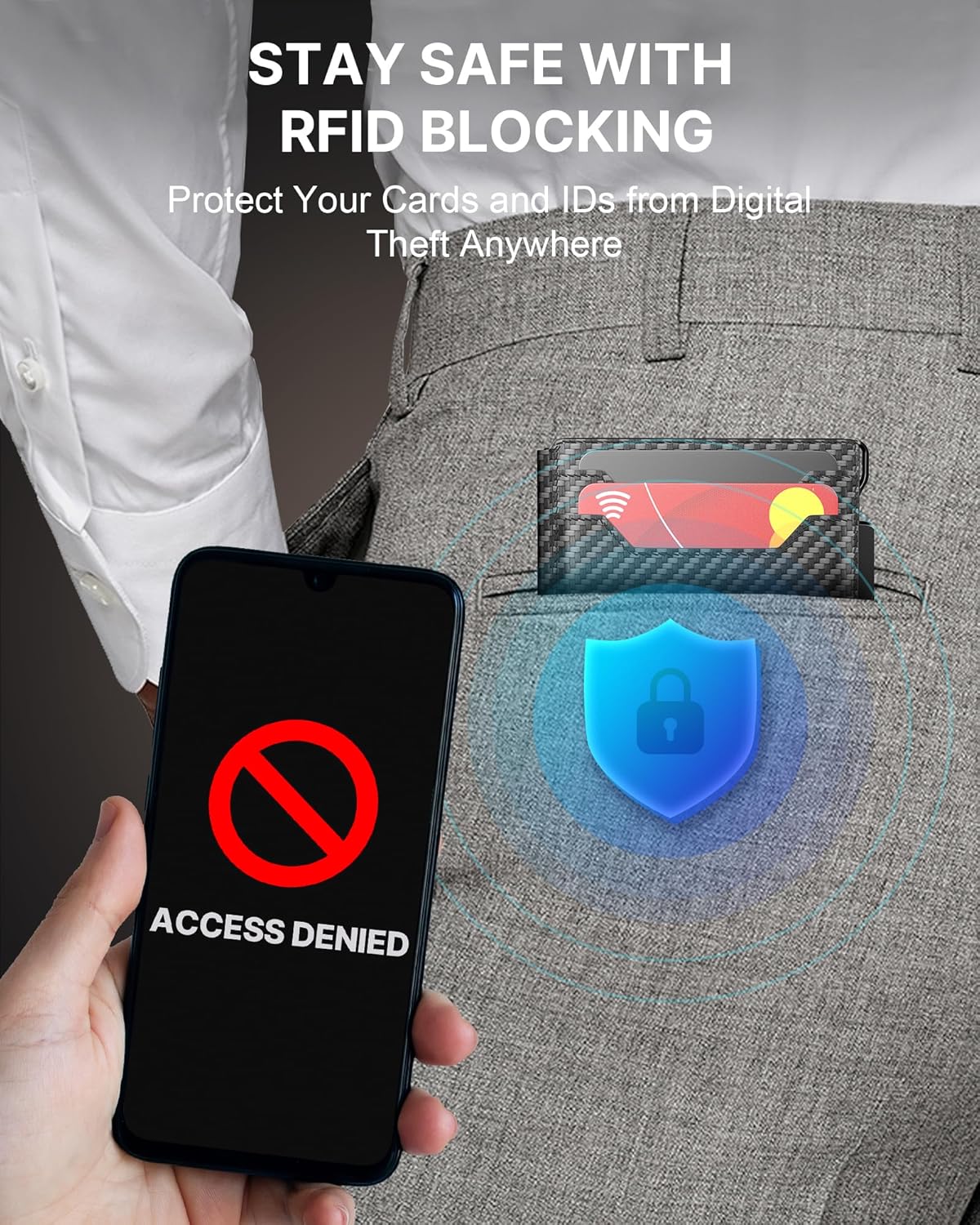 typecase Smart Wallet for Men: Metal Rfid Blocking Card Case, Ultra-Slim Bifold Wallet, Magnetic Card Holder, 9-13 Cards Capacitiy, Smart Popup Wallet for Men with Money Clip - Carbon Fiber