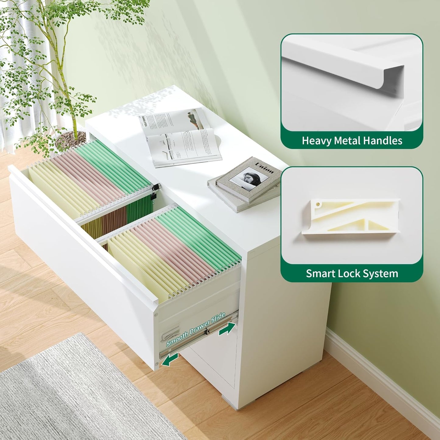 3 Drawer Lateral File Cabinet, Metal Filing Cabinets for Home Office, Steel Storage Wide File Cabinet for Letter/Legal/F4/A4 Size with Hanging Bars, Assembly Required (White)