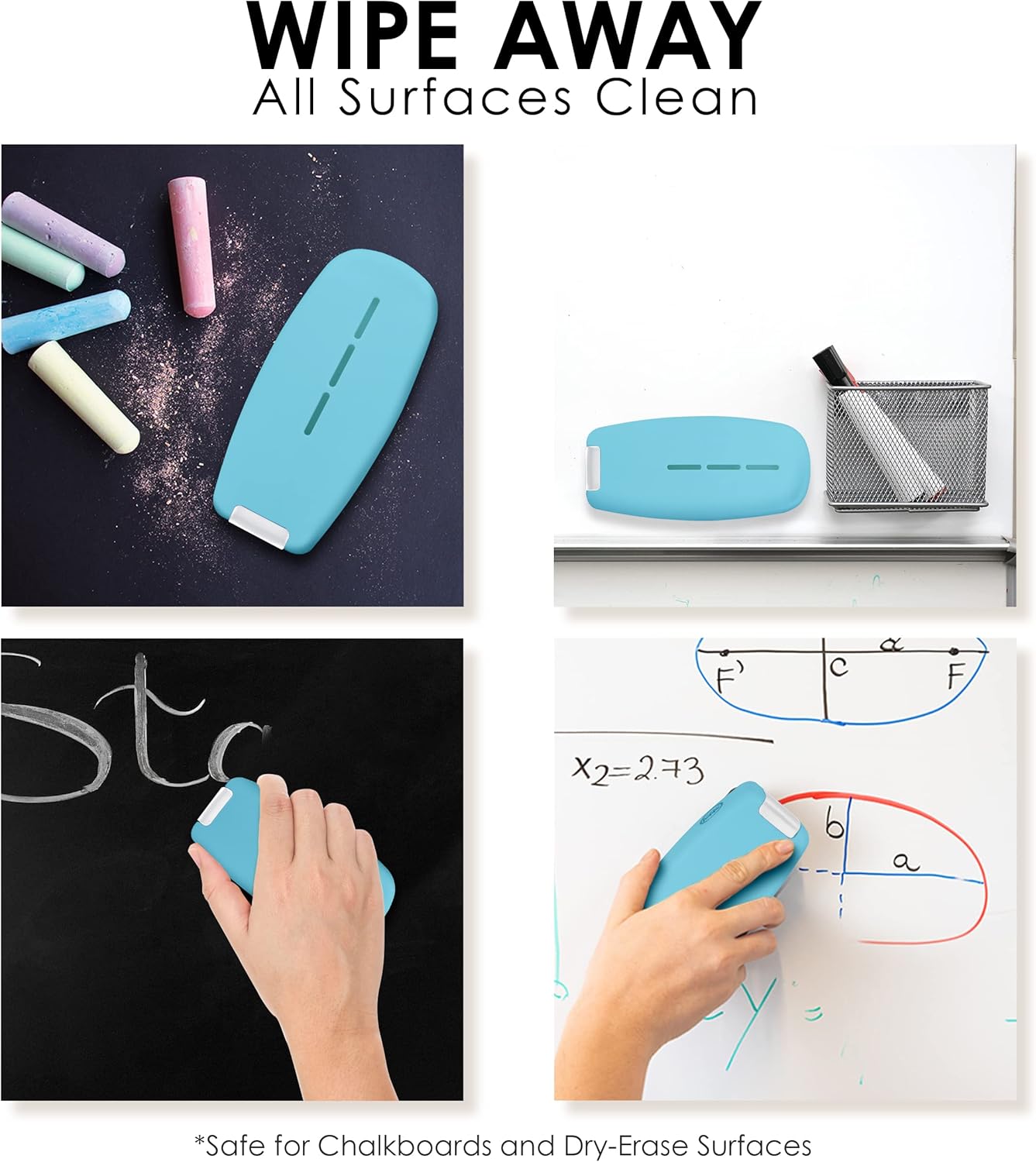 Loddie Doddie 2-in-1 Magnetic Whiteboard Eraser & Chalkboard Eraser with Dry Erase Cleaning Spray (Teal) - Whiteboard Cleaner - Dry Erase Board Cleaner