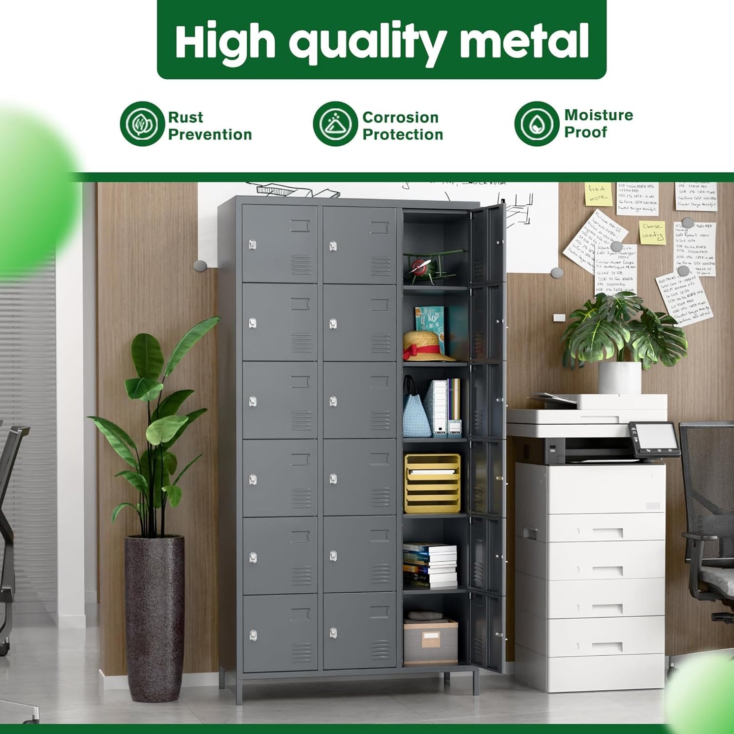 Metal Lockers for Employees with 18 Door,Metal Storage Locker with Lock for School Garage Gym Office Home Bedroom,Assembly Required,18 Doors Dark Grey