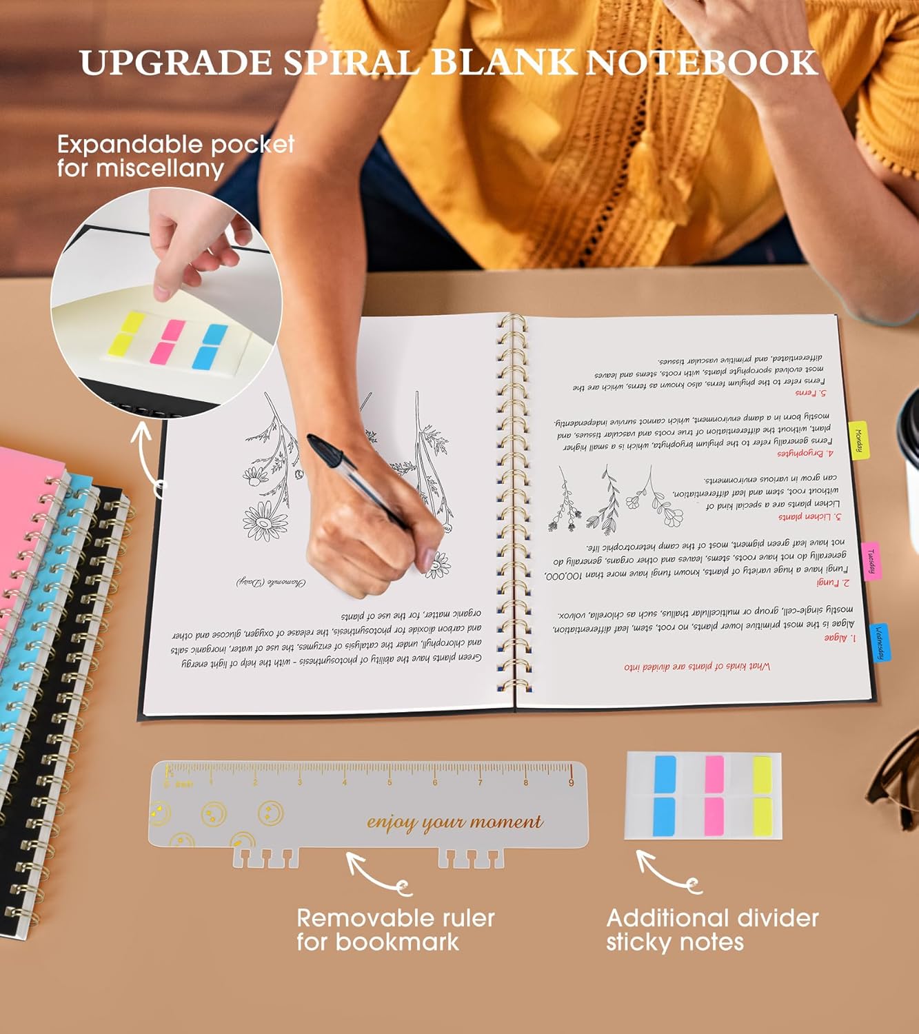 Blank Spiral Notebook Journal 8.5” x 11”, A4 Large Sketch Book for Women Men, 100 GSM Blank Paper Drawing Notebook, Plastic Hardcover Spiral Bound Sketchbook for Sketching Work School Writing, Black